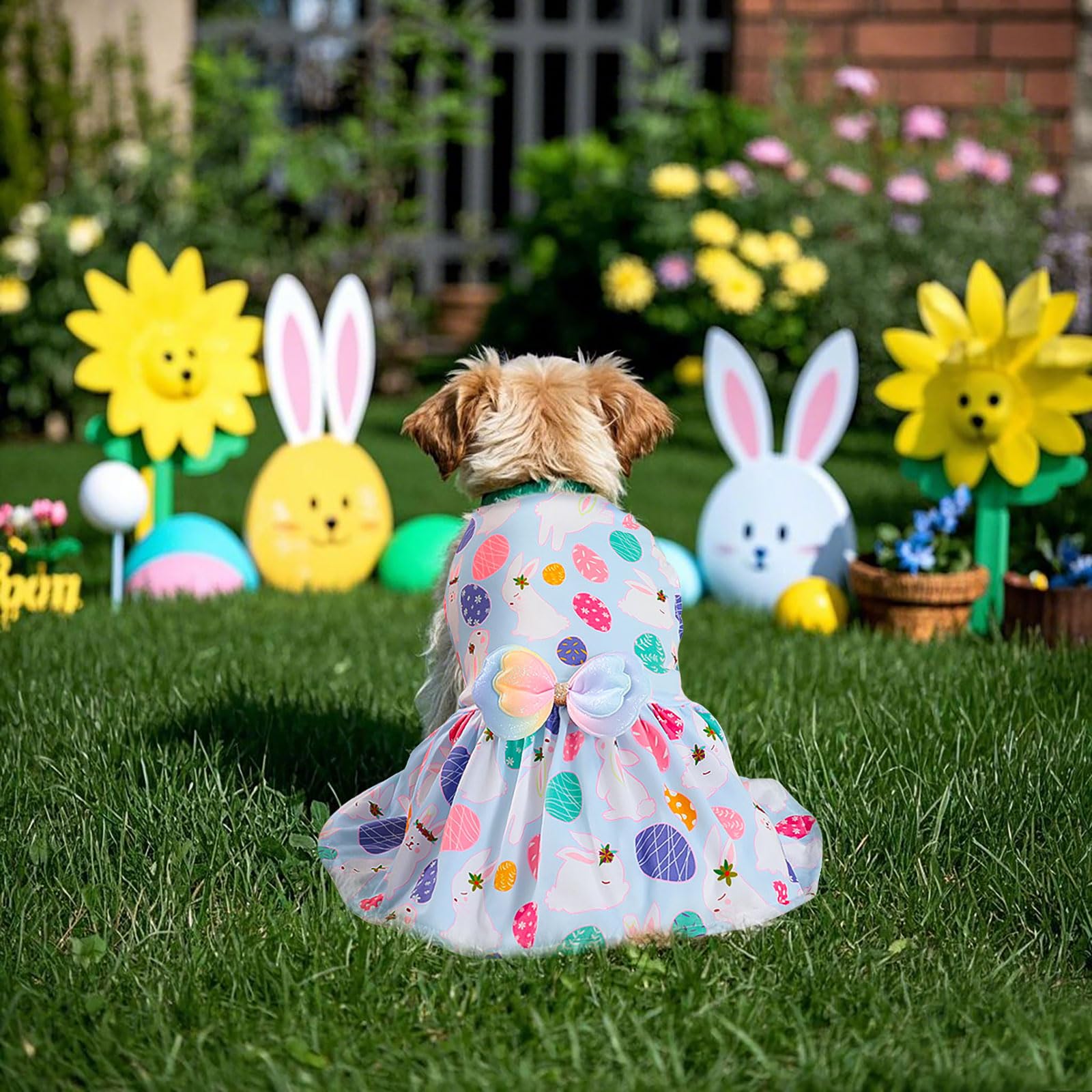 Habbiful Pet Dog Easter Outfit, Egg Bunny Light Blue Dog Dress Spring Summer Pet Doggie Apparel For Dogs Cats Gifts, L