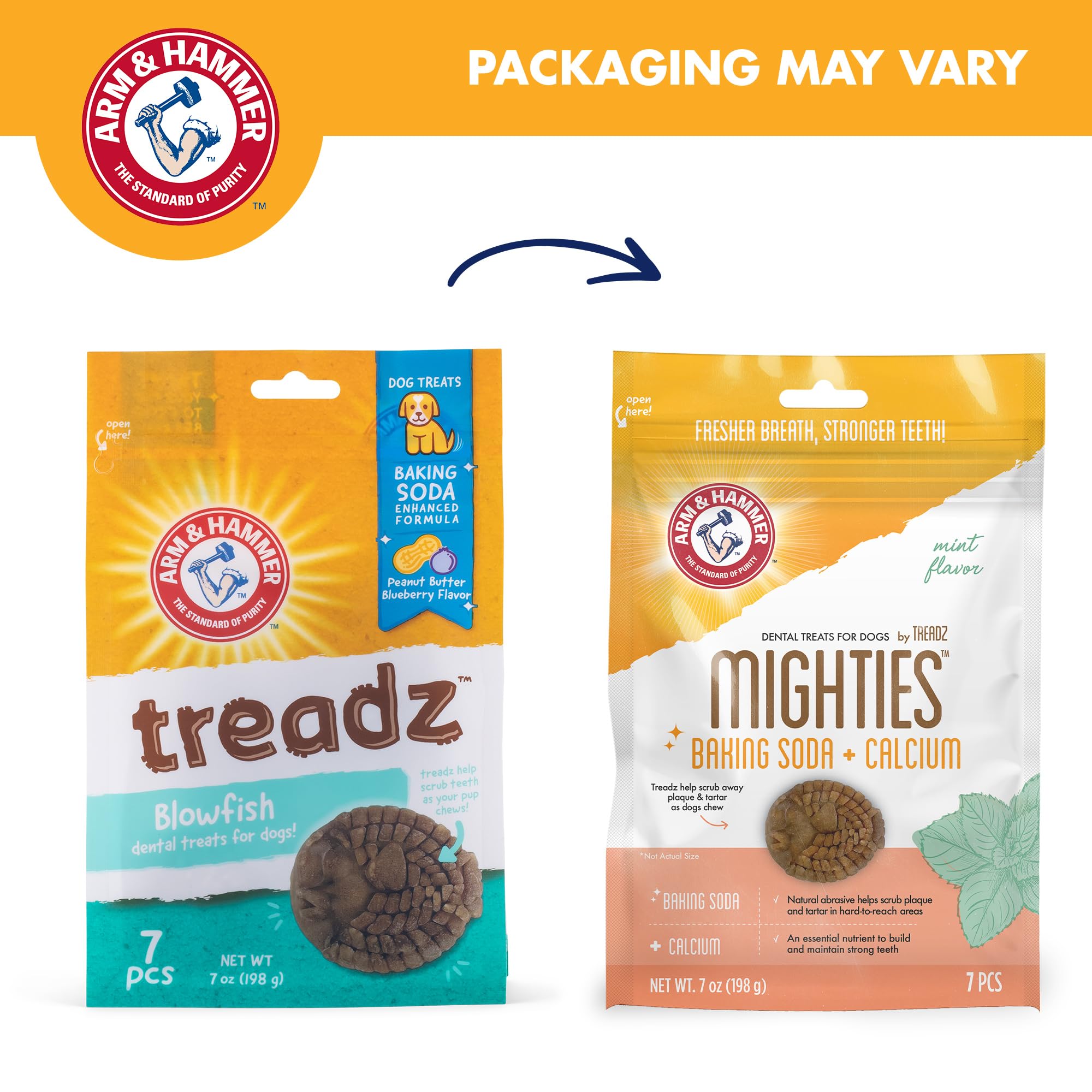 Arm & Hammer for Pets Mighties by TREADZ Dental Treats for Dogs with Baking Soda & Calcium, Help Fight Bad Breath, Plaque & Tart