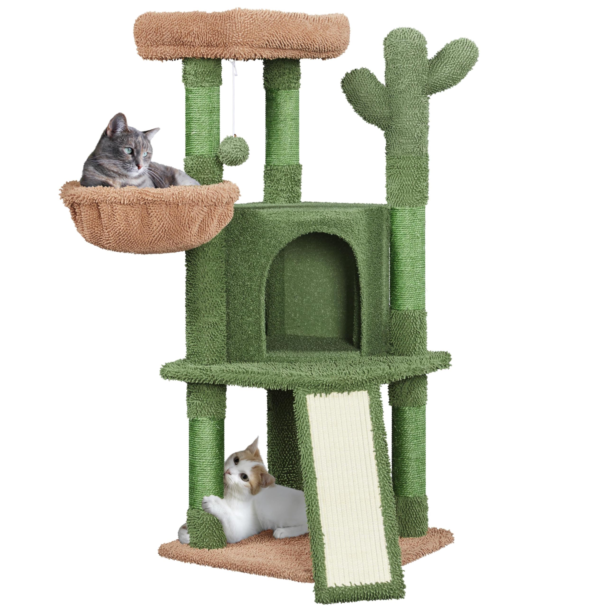 Yaheetech Cactus Cat Tree, 42in Cat Tower for Indoor Cats, Multi Level Kitten Condo Scratching Post, Cat Activity Center Pet Fur