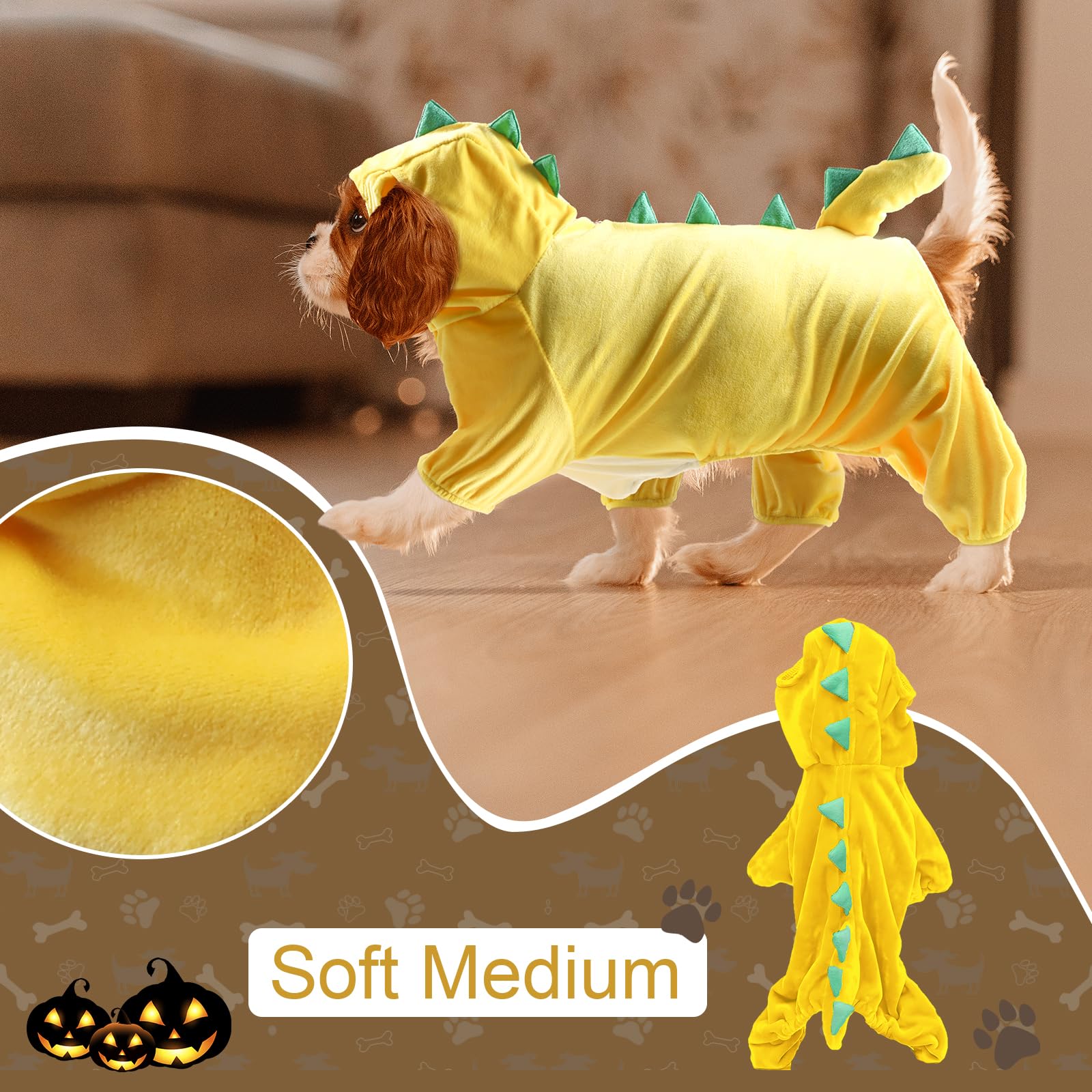 Nacoco Halloween Dog Dinosaur Costume - Pet Clothes Design Hoodie Yellow For Medium & Large Dog(Yellow, 2Xl)