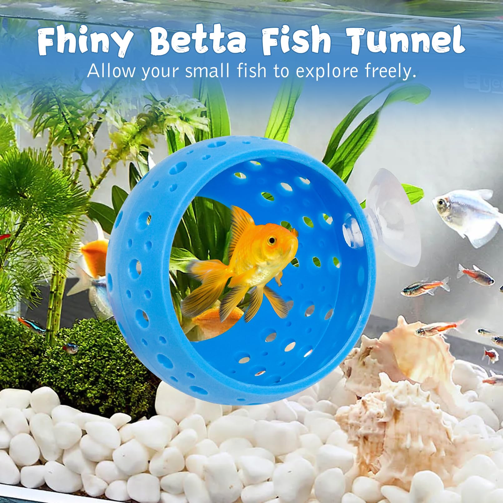 Fhiny Betta Tunnel, 2 PCS Aquarium Fish Hideout with Suction Cup Tank Tunnel Shrimp Cave Aquarium Ornament Fish Tank Accessories