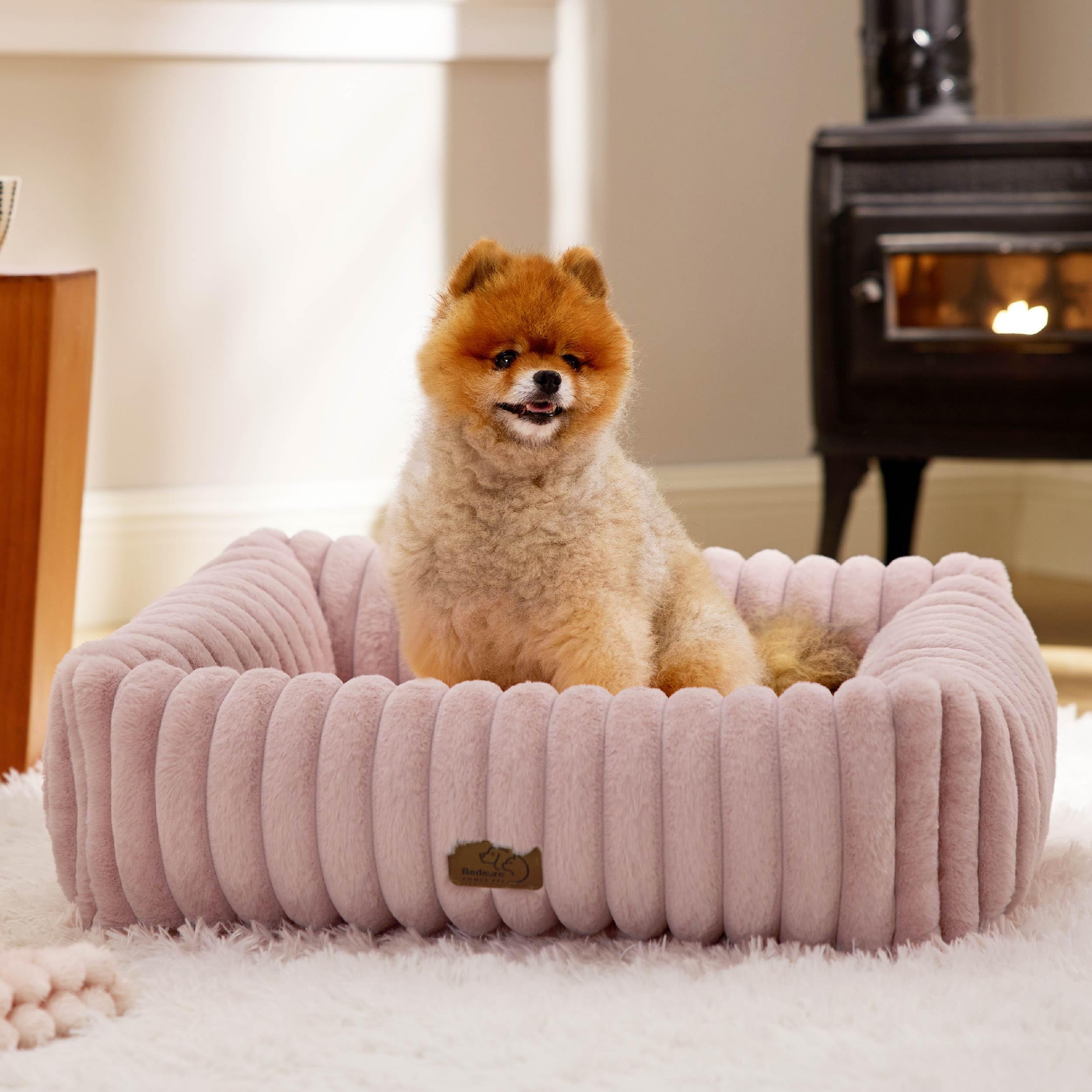 Bedsure Cute Dog Bed For Small Medium Dogs - Washable Furry Puppy Beds, Rectangle Orthopedic Corduroy Fleece Pet Beds With Remov