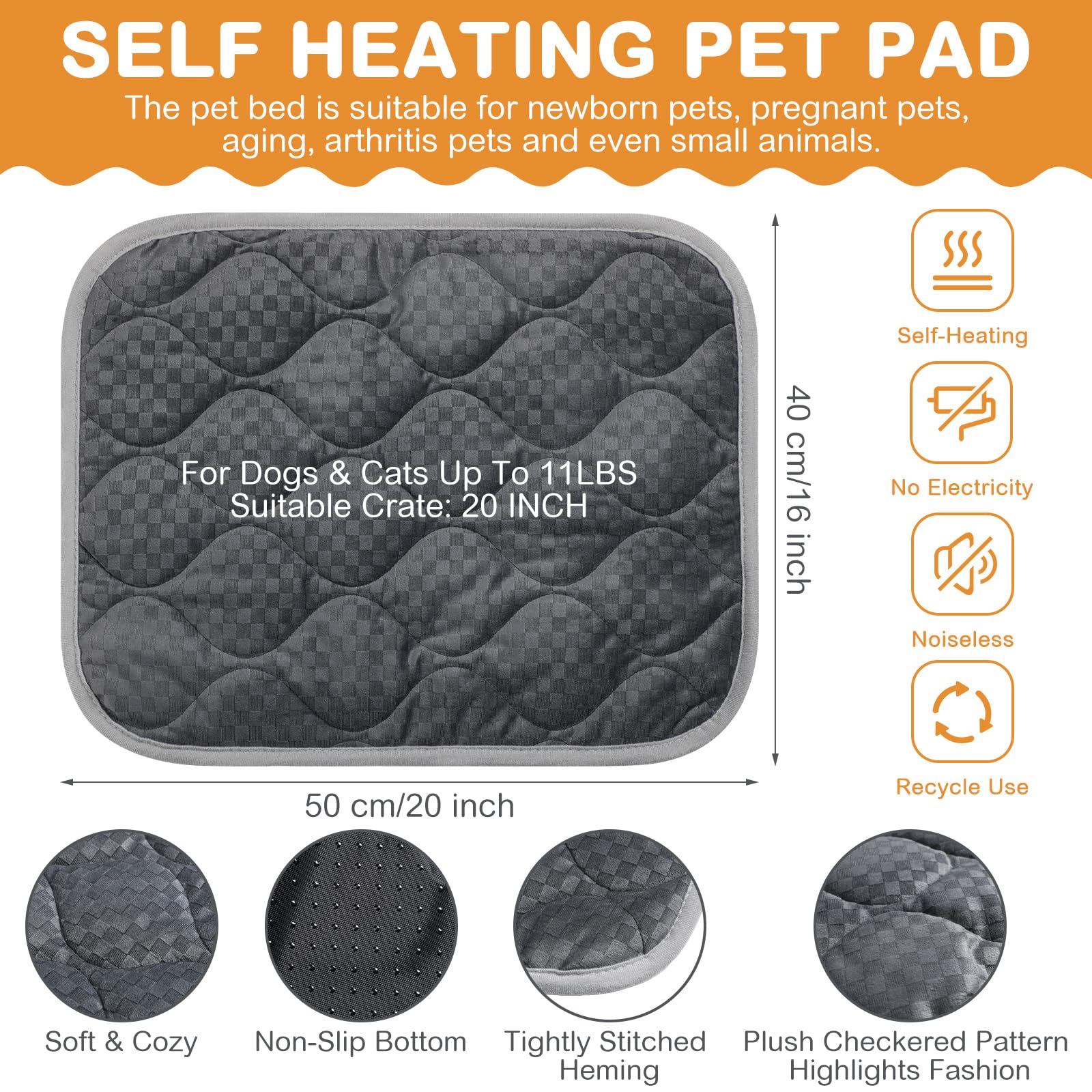 Tujoe 4 Pack Self Warming Cat Mat Self Heating Cat Pad Warm Thermal Pet Bed Washable Dog Crate Pad Body Heat Dog Bed Mat Blanket