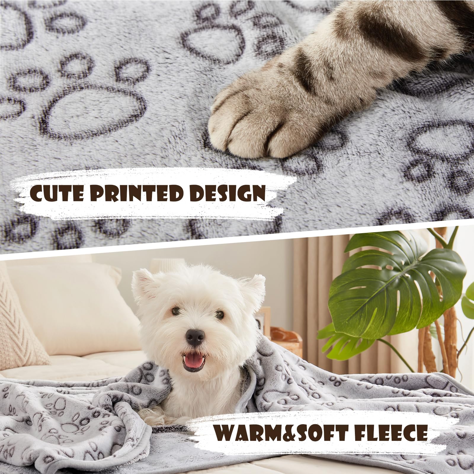 Luciphia 1 Pack 3 Blankets Fluffy Premium Fleece Pet Blanket Flannel Paw Printed Throw For Dog Cat Grey Paw Small(23'X16',Pack Of 3)