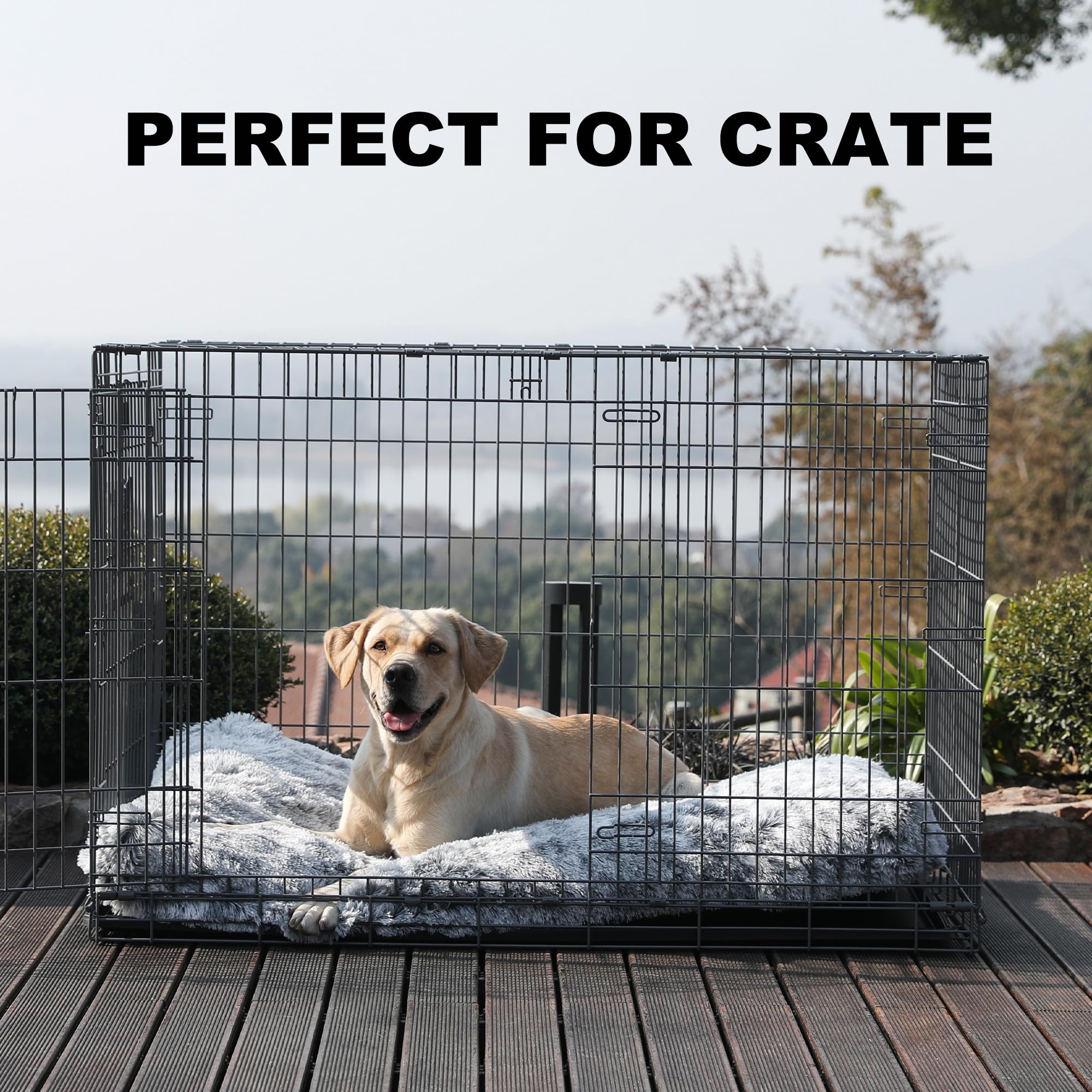 Bedfolks Waterproof Crate Bed, Plush Dog Kennel Pad With Removable Washable Cover, Faux Fur, Fluffy, 41''X27'', Dark Grey