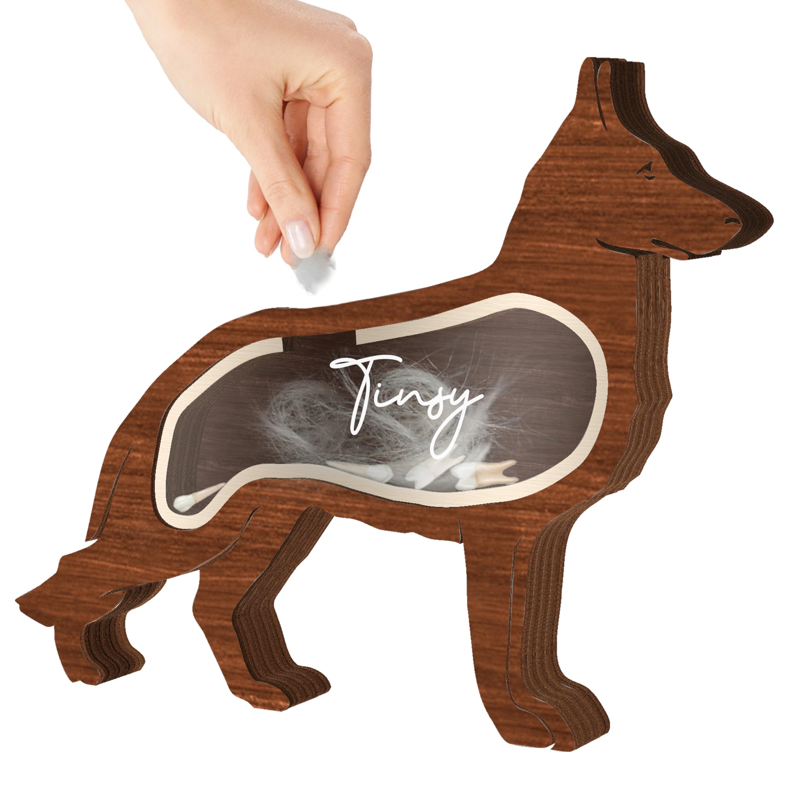 German Shepherd Dog Hair Keepsake Box Wooden Pet Fur Gifts for Dog Cat Unique Dog Shape Standable Tabletop Decor Dog Memorial Gi