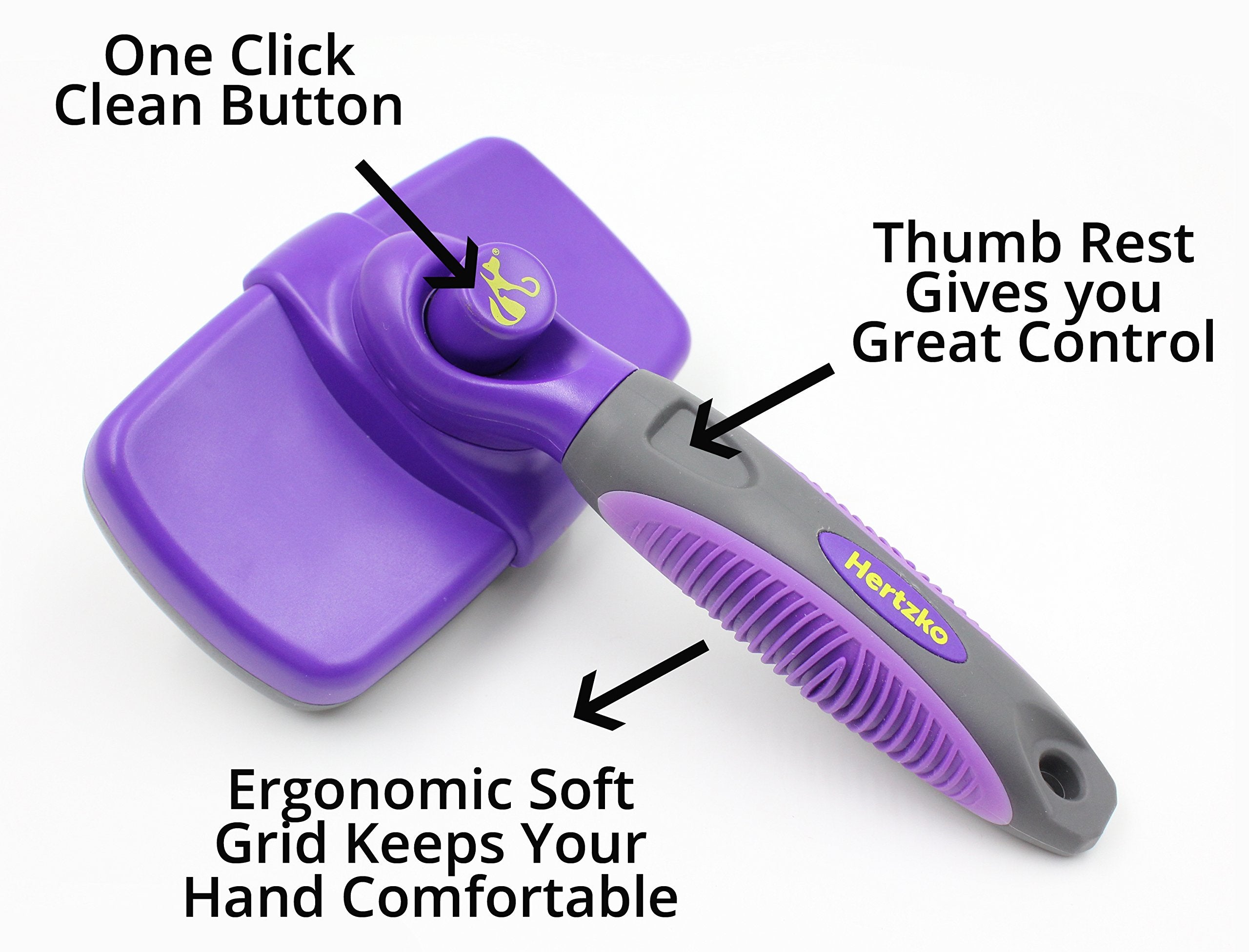 Hertzko Self-Cleaning Slicker Brush for Dogs & Cats - Grooming Tool for Shedding, Sensitive Skin, Regular Size, Purple
