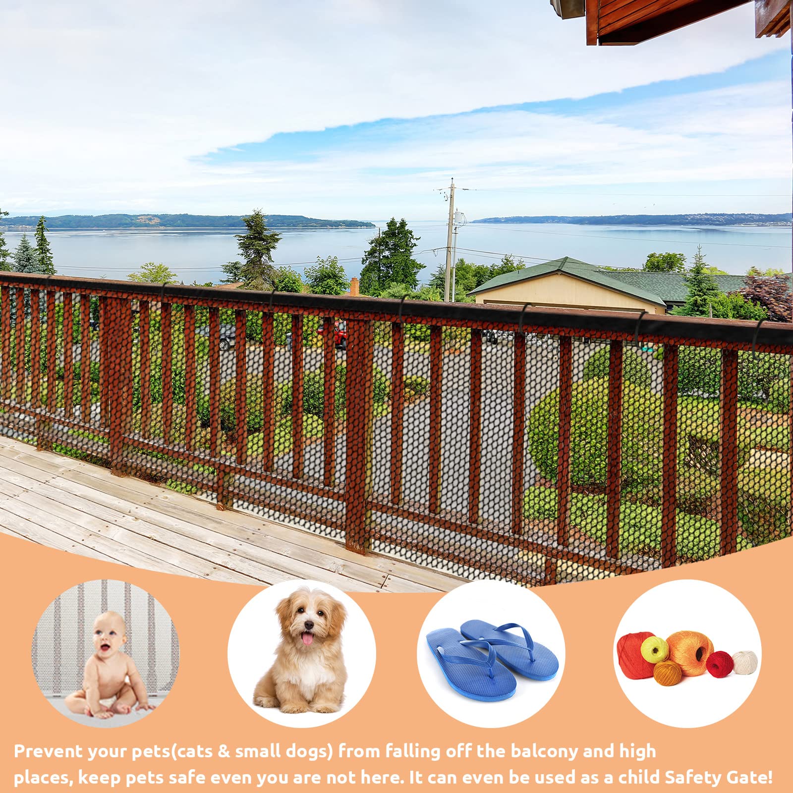 Cat Balcony Rail Net 5 X 0.8 Meter Anti Fall Netting Balcony Mesh Fence Net Child Safety Screen Protection Crib Mesh For Pets Baby (Black)