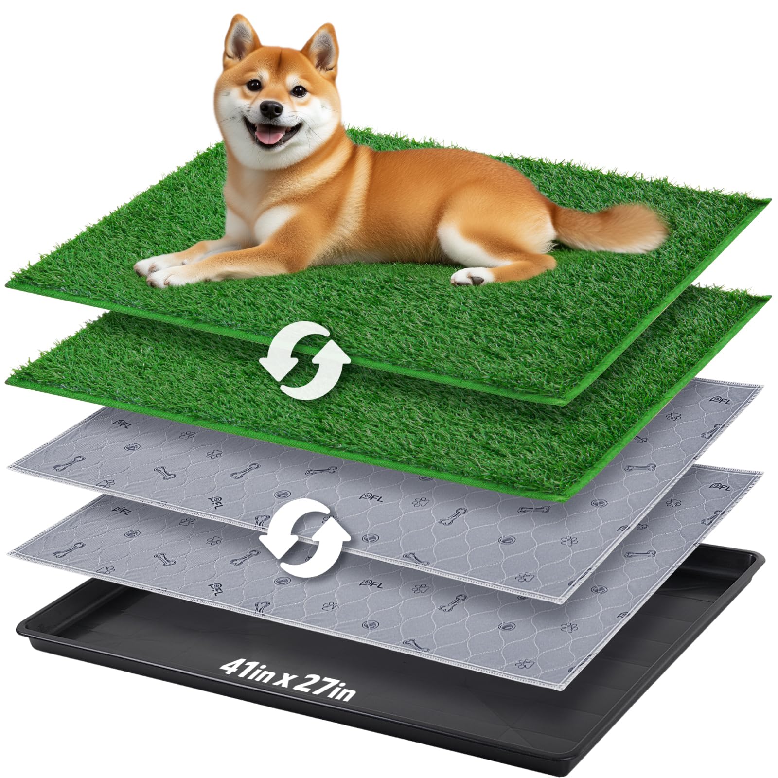 Dog Grass Pad With Tray - 41''X27'' Portable Dog Litter Box With 2 Pack Hemmed Edge Artificial Grass + 2 Washable Reusable Pee P