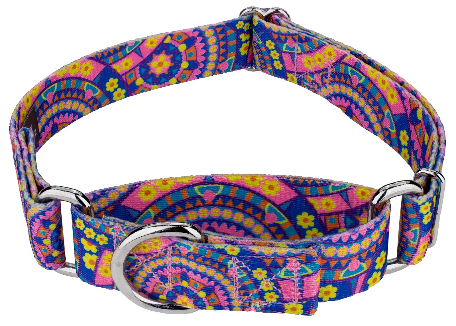 Country Brook Petz - Blue Boho Mandala Martingale Dog Collar - Groovy Collection Featuring Far Out Designs (5/8 Inch, Small)