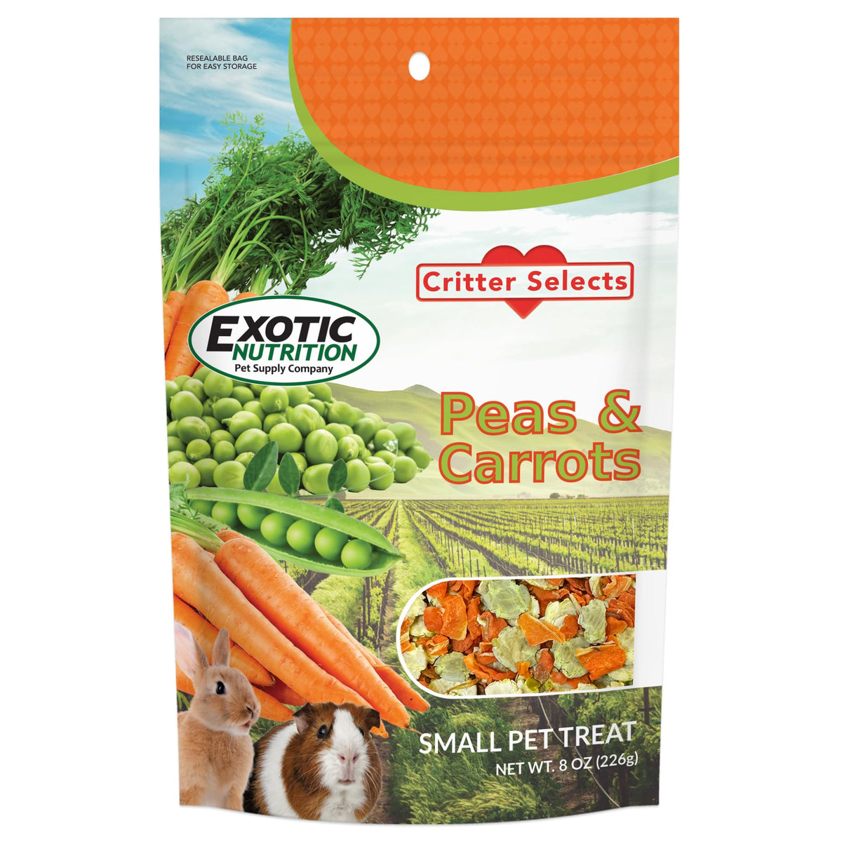 Exotic Nutrition Peas & Carrots 8 oz. - Healthy Natural Mixed Dried Vegetable Treat - for Rabbits, Guinea Pigs, Hamsters, Chinch