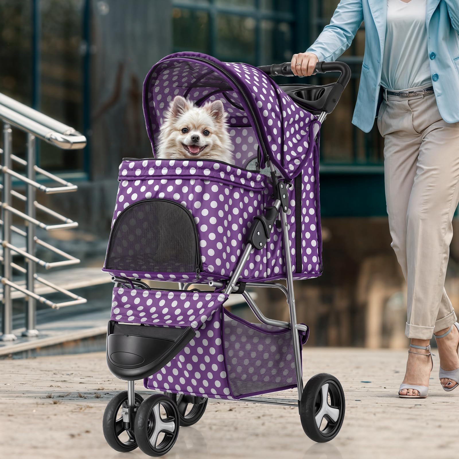 Magshion 3-Wheel Pet Stroller, Foldable Travel Jogger For Small & Medium Dogs & Cats (Up To 33Lbs), Lightweight Carrier With Bre