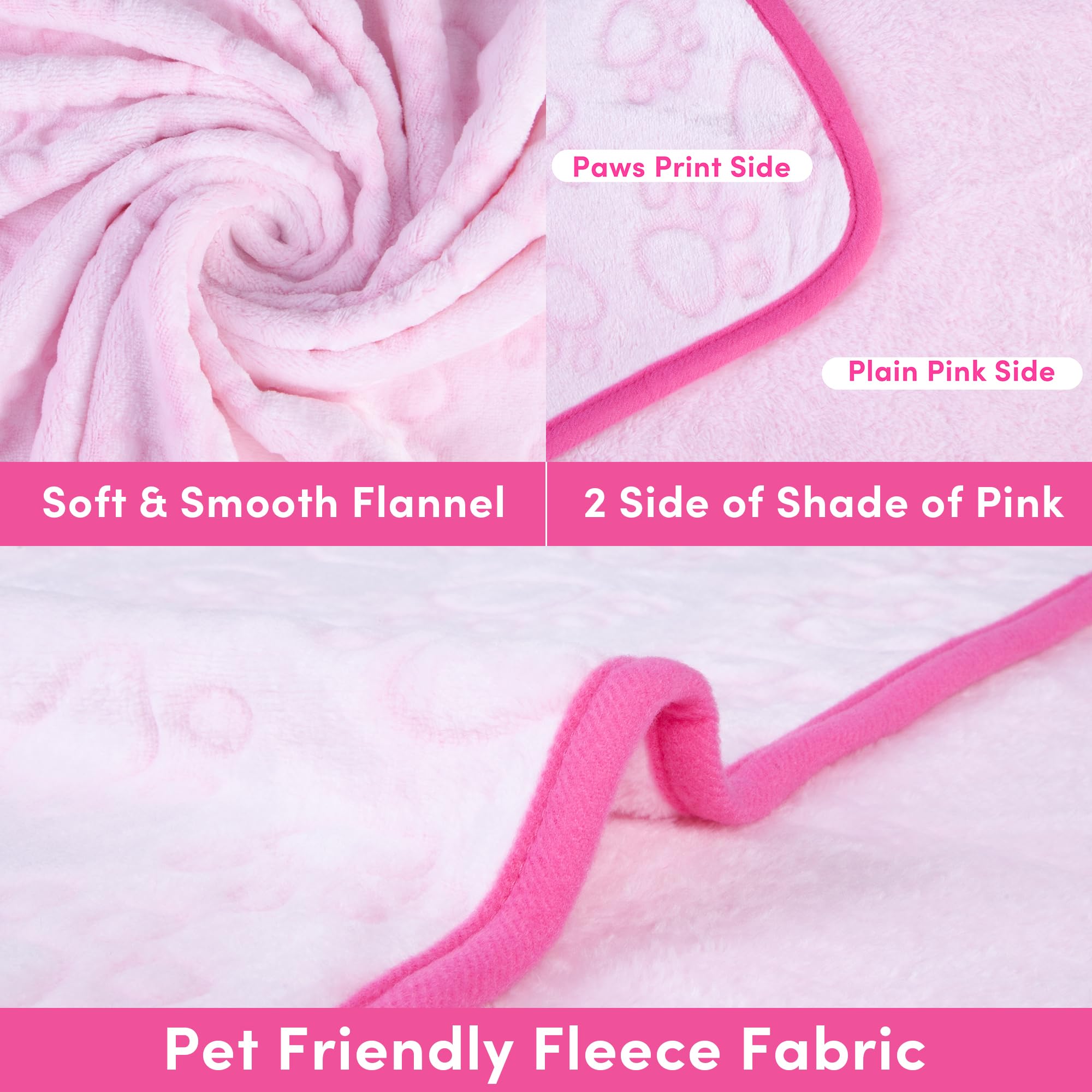 Stuffed Premium Soft Cat Blanket, With Flannel Pink Cute Paw Print, 43 * 66 Inches
