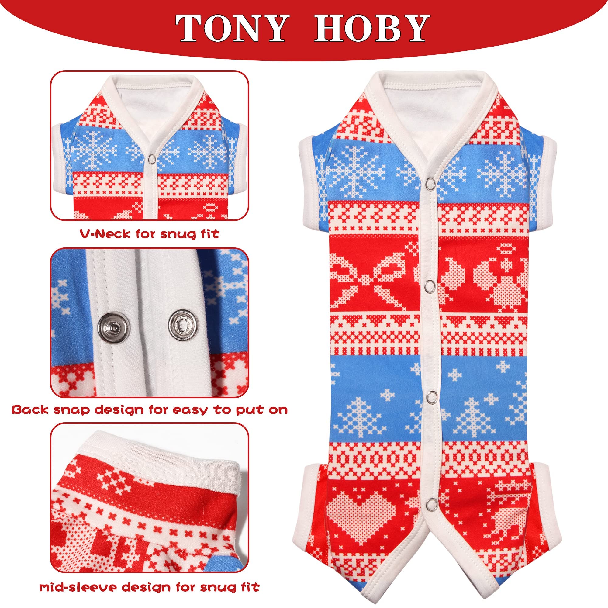 Tony Hoby Dog Pajamas, Dog Jumpsuit With Snoeflake Pattern, Warm Dog Shirts For Small Medium Dog (Red&White, Boy, S)