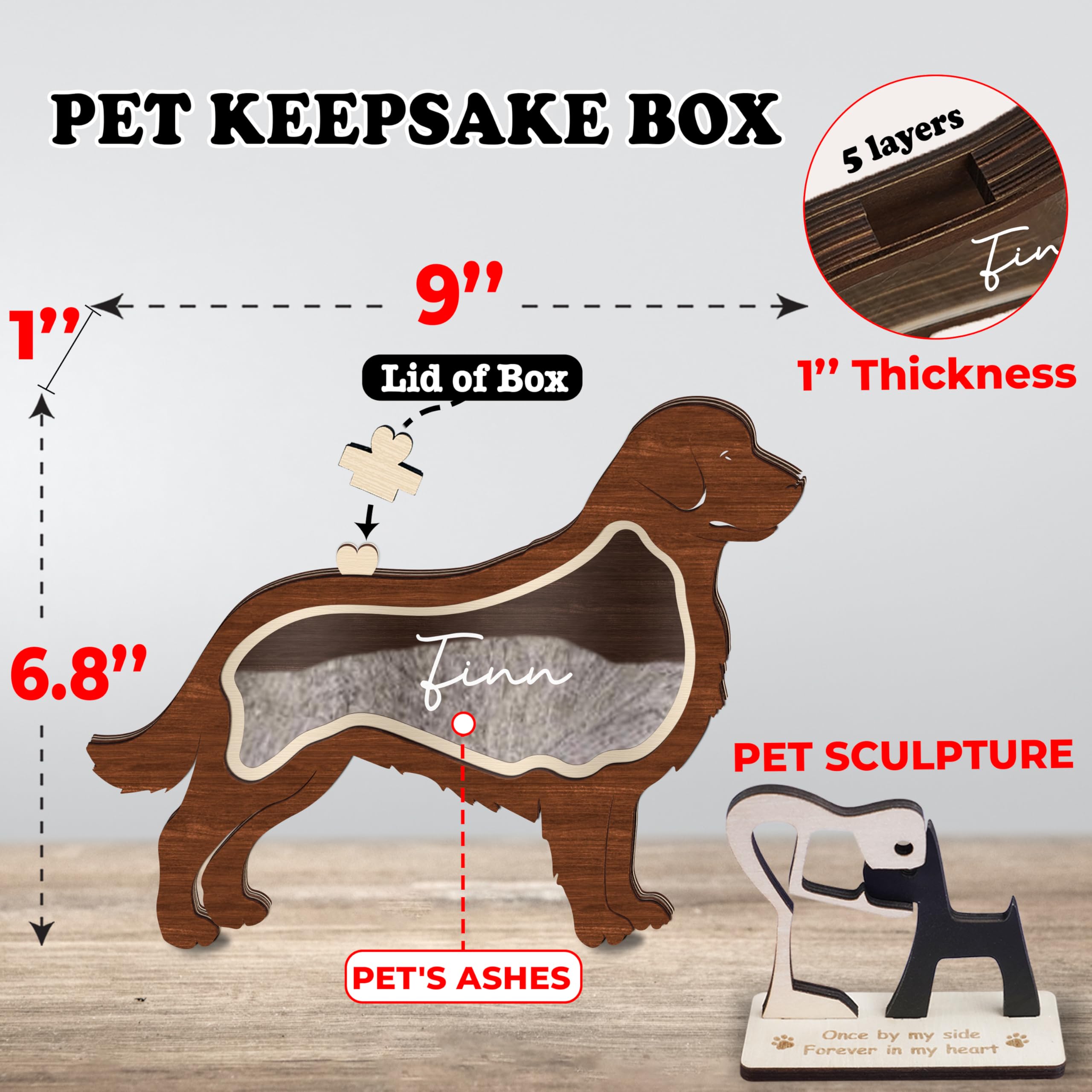 Golden Retriever Dog Hair Keepsake Box Wooden Pet Fur Gifts For Dog Cat Unique Dog Shape Standable Tabletop Decor Dog Memorial G