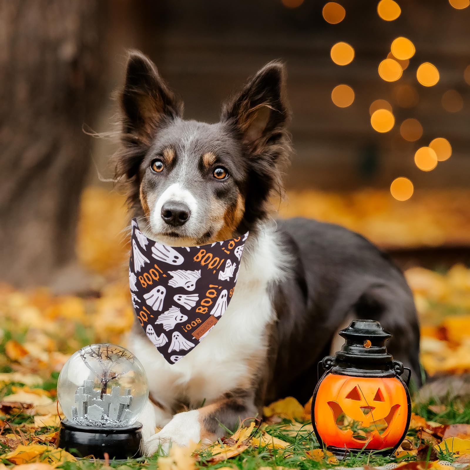 Ptdecor Halloween Dog Bandana, Reversible Holiday Pet Scarf, Multi Size, Triangle Puppy Halloween Bandanas For Medium Large Dogs