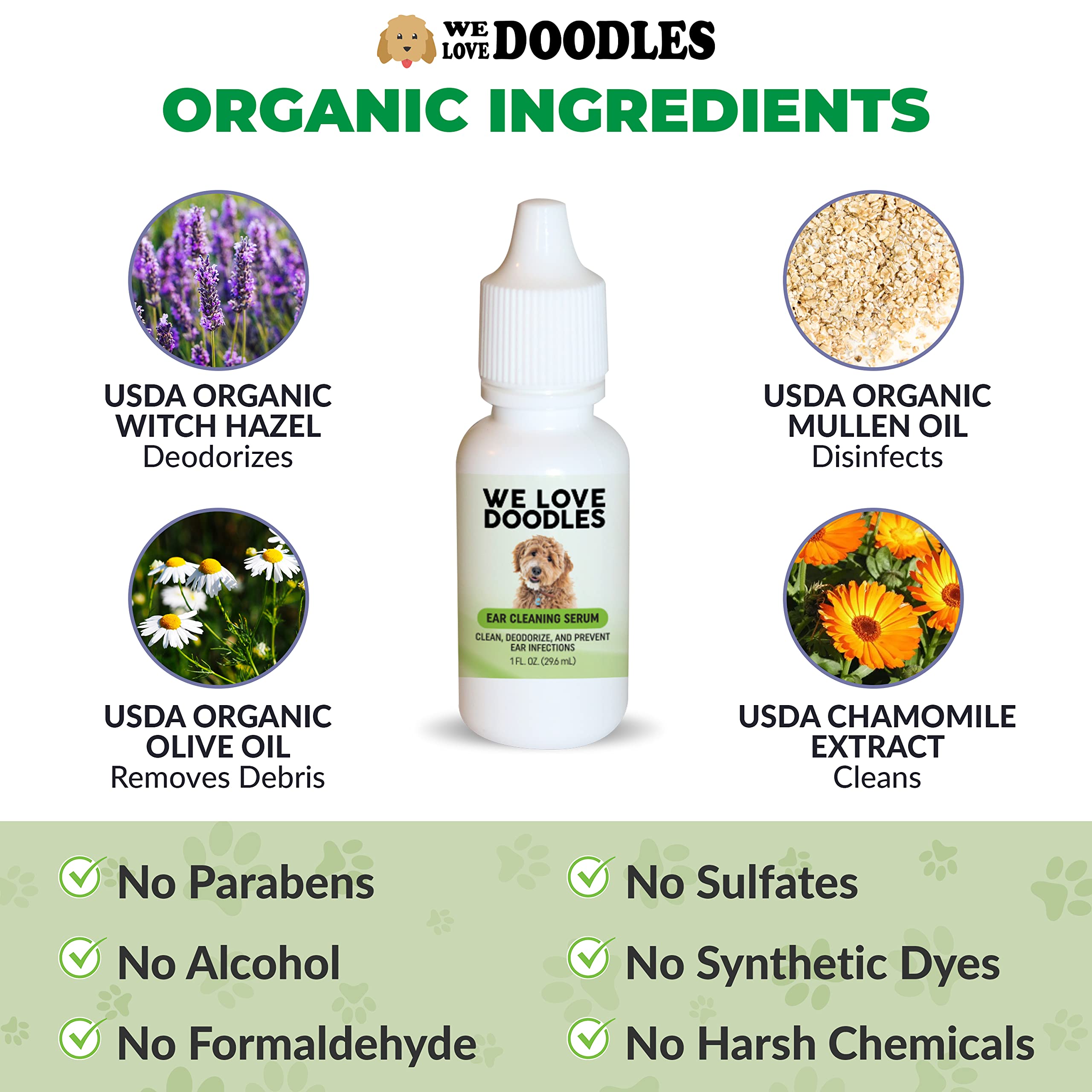 We Love Doodles Dog Ear Serum - Organic Ear Drops for Dogs, 1 Fl Oz, Clear, Model: earserum1