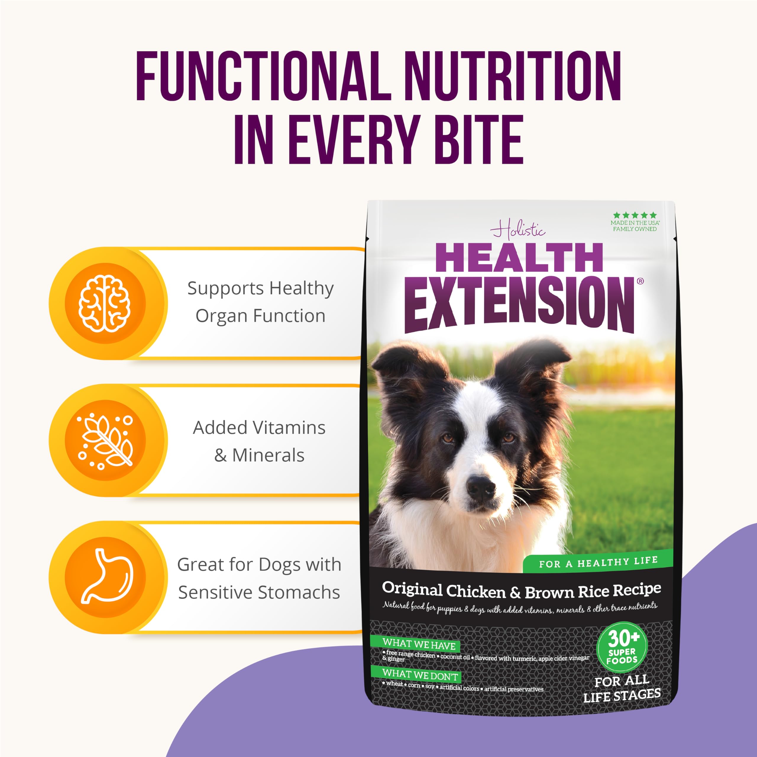 Health Extension Original Chicken & Brown Rice Dry Dog Food (4 lb / 1.81 kg) - Protein-Packed Formula with Probiotics, Omega 3 f
