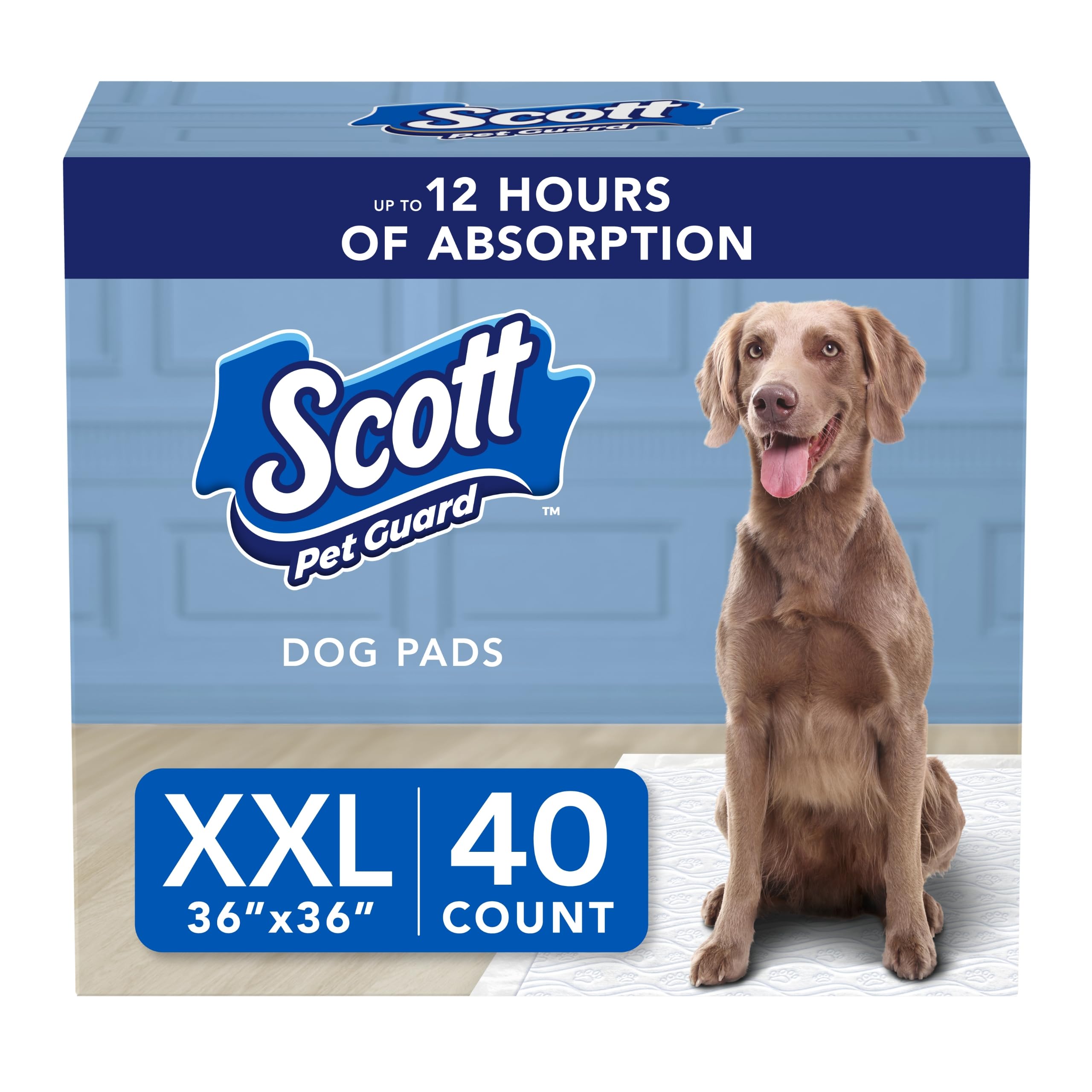 Scott Pet Guard Dog Pads - Dog Training Pee Pads for Large & Extra Large Dogs - Up to 12 Hour Absorbent Odor Control - Easily Di