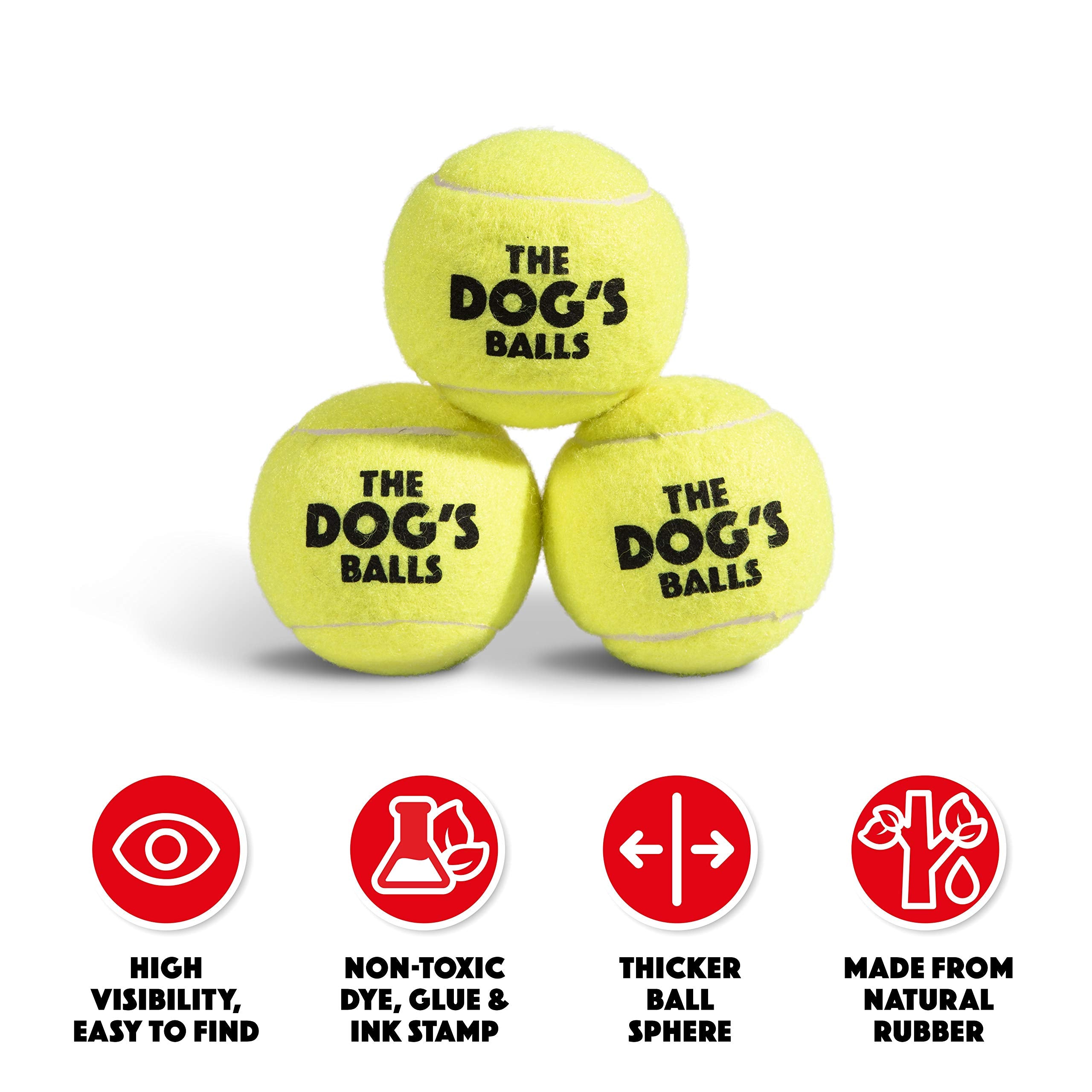 The Big Dog's Balls, Dog Tennis Balls, 3-Pack Yellow, 3 Inches Diameter Dog Toy, Strong Dog & Puppy Ball for Training, Play, Exe