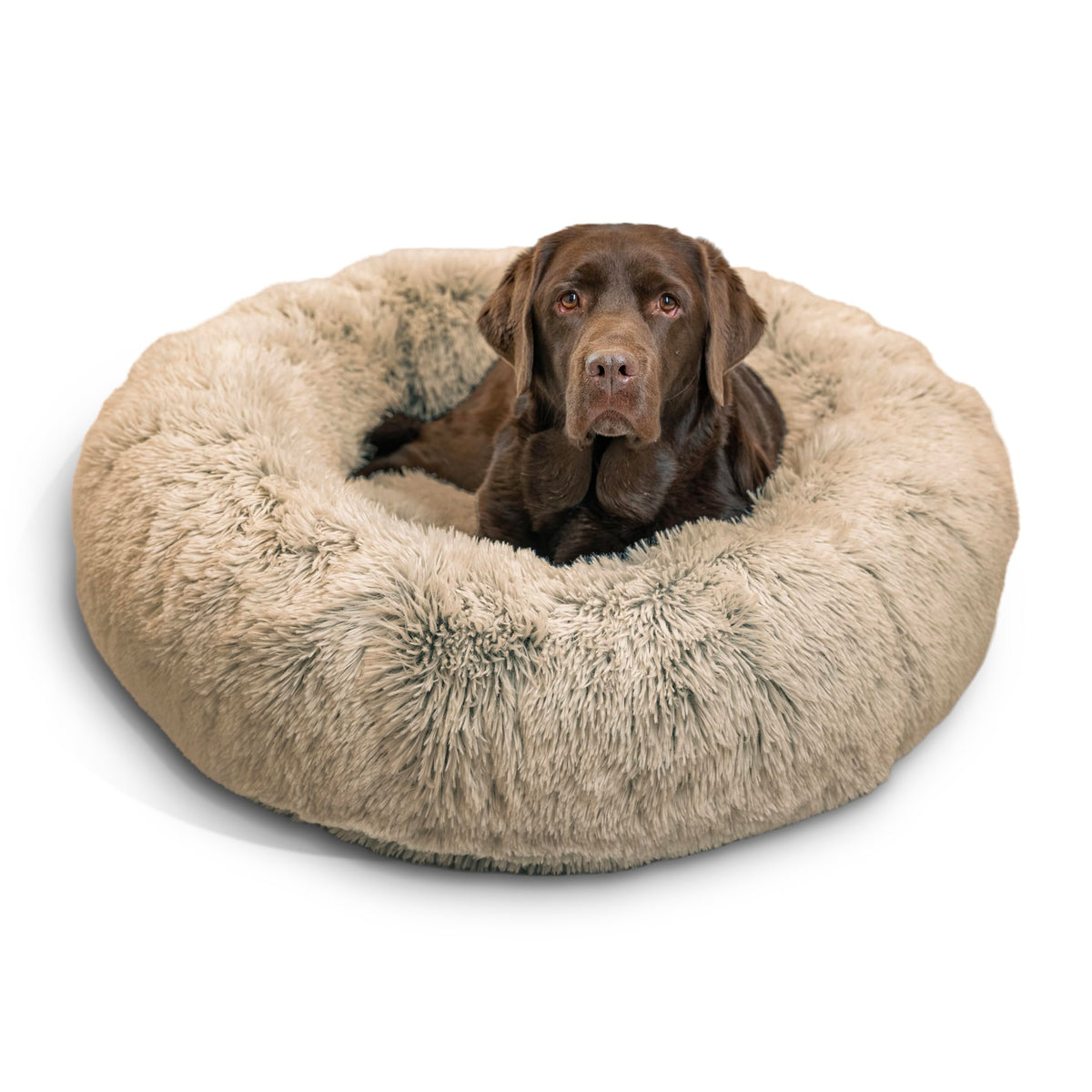 Best Friends By Sheri The Original Calming Donut Cat And Dog Bed In Shag Fur Taupe, Large 36''