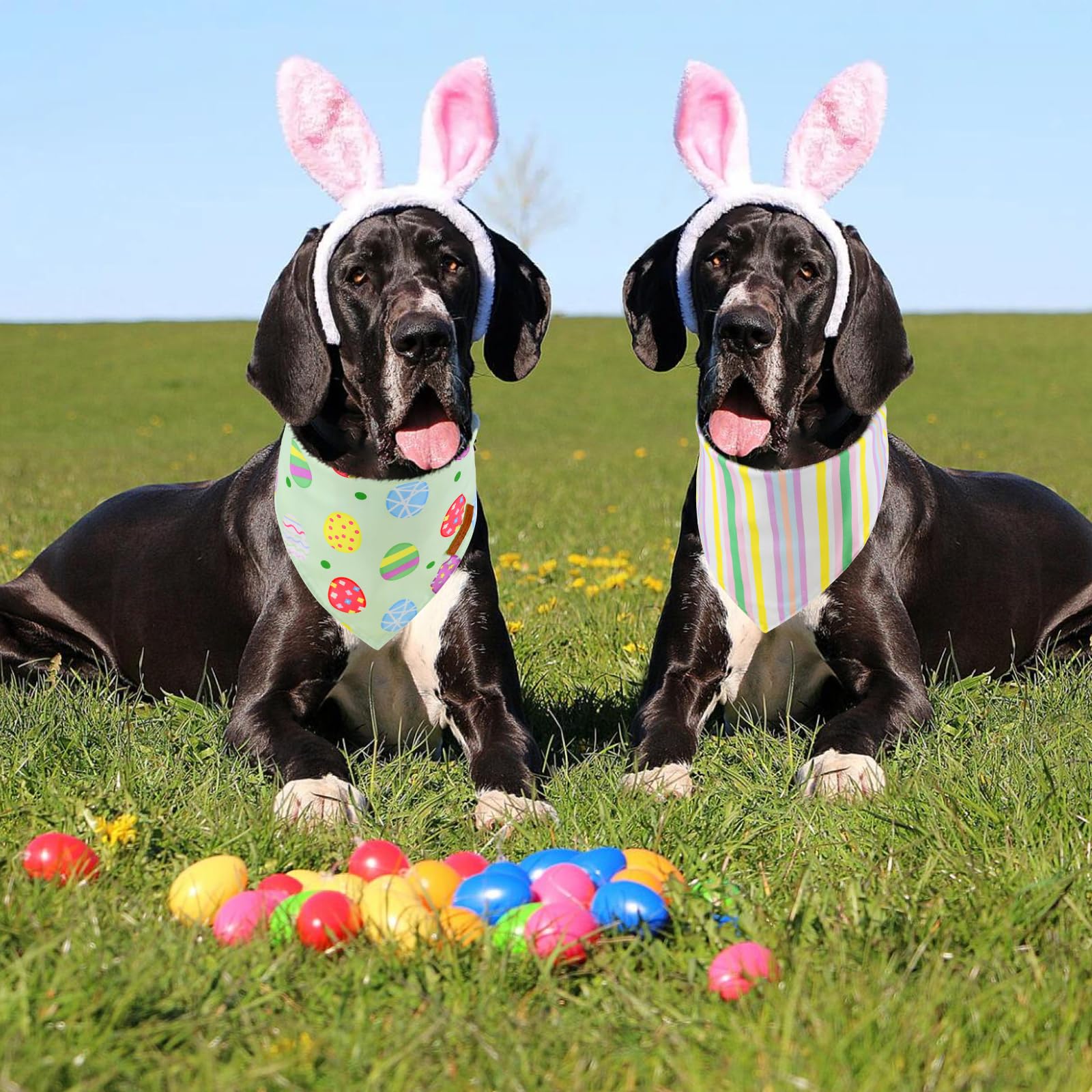 Vehomy Easter Dog Bandanas 3Pack Reversible Pet Spring Scarf Dog Triangle Scarf Puppy Rabbit Easter Egg Carrot Pattern Pet Banda