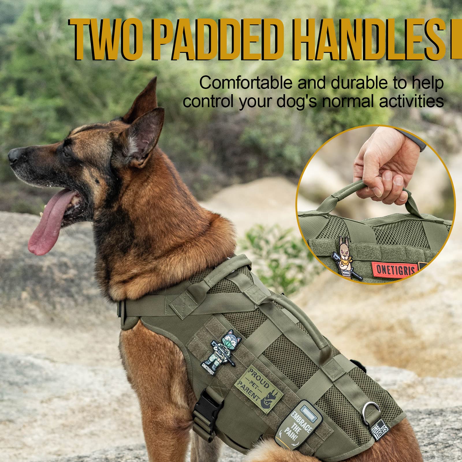 Onetigris No Pull Tactical Dog Harness For Large Dogs, Aire Mesh Harness Breathable Military Dog Molle Vests With Handles, Servi