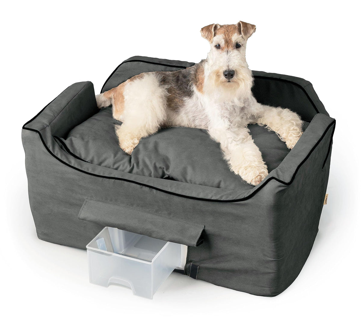 Snoozer Dog Car Seat With Storage Tray: Lookout Ii Dog Booster Car Seat Medium Sized Dog, Pet Car Seat To Help Car Sickness For Dogs, Included Harness Strap, Anthracite Removable Washable Cover