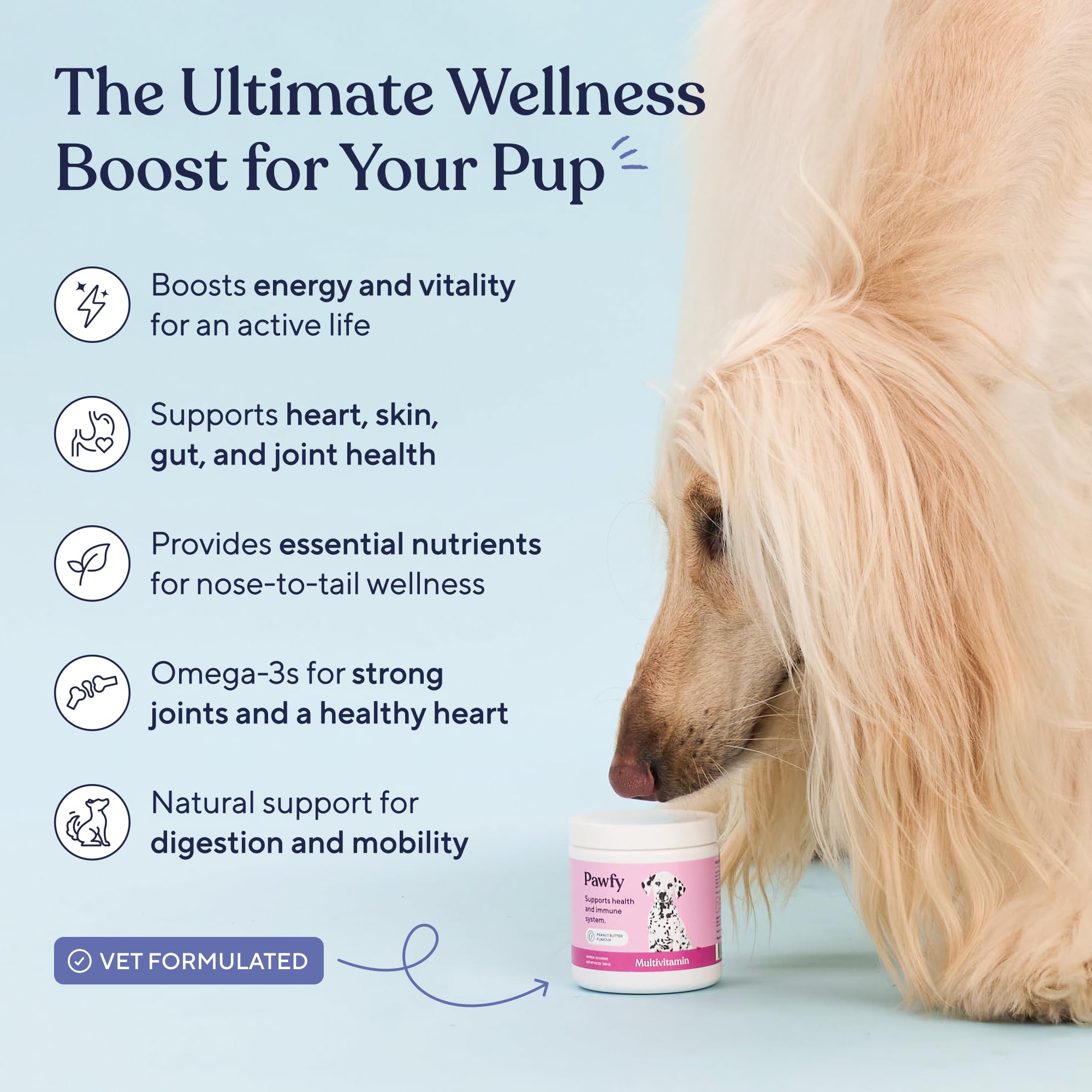 Pawfy Dog Multivitamins 15 in 1 | Dog Vitamins for Skin & Coat - Supports Overall Wellness | Advanced Senior Dog Supplements fro