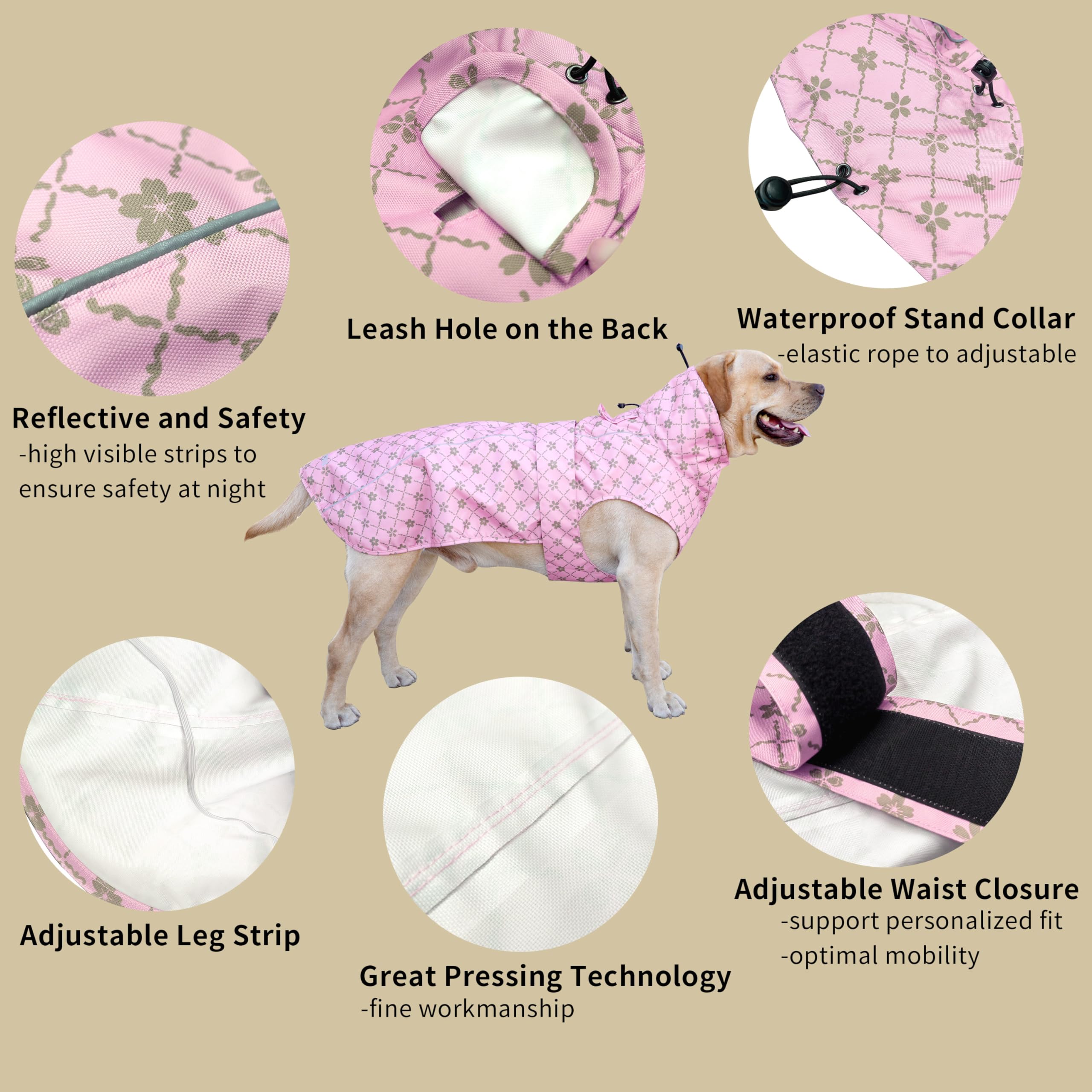 Adjustable Waterproof Dog Raincoat For Dogs,Lightweight Pet Rain Jacket Puppy Clothes With Reflective Strip For Small Medium Lar