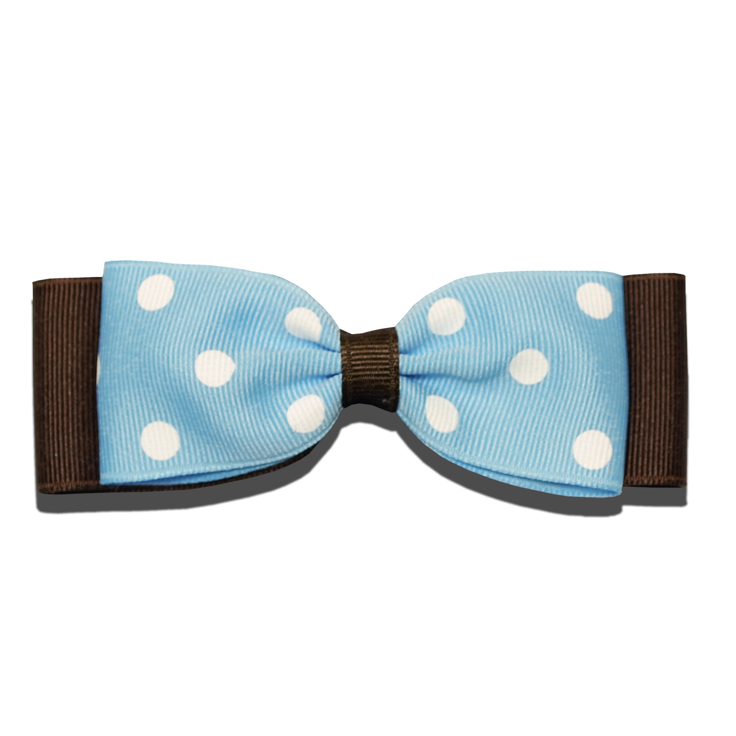 Squishy Pet Products Dashing Collar Bow, 4.5-Inch, Brown with Blue and White Dot