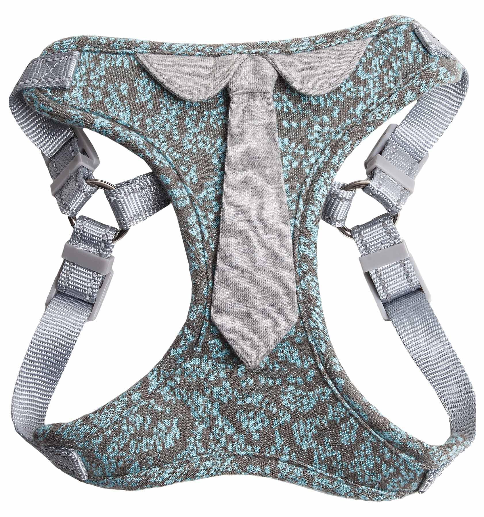 Pet Life ® 'Fidomite' Dog Harness with Built-in Designer Textured Dog Collar Necktie - Pet Harness with Reversible and Breathable Micro-mesh and Stainless Steel Dog Leash Connecting Loops