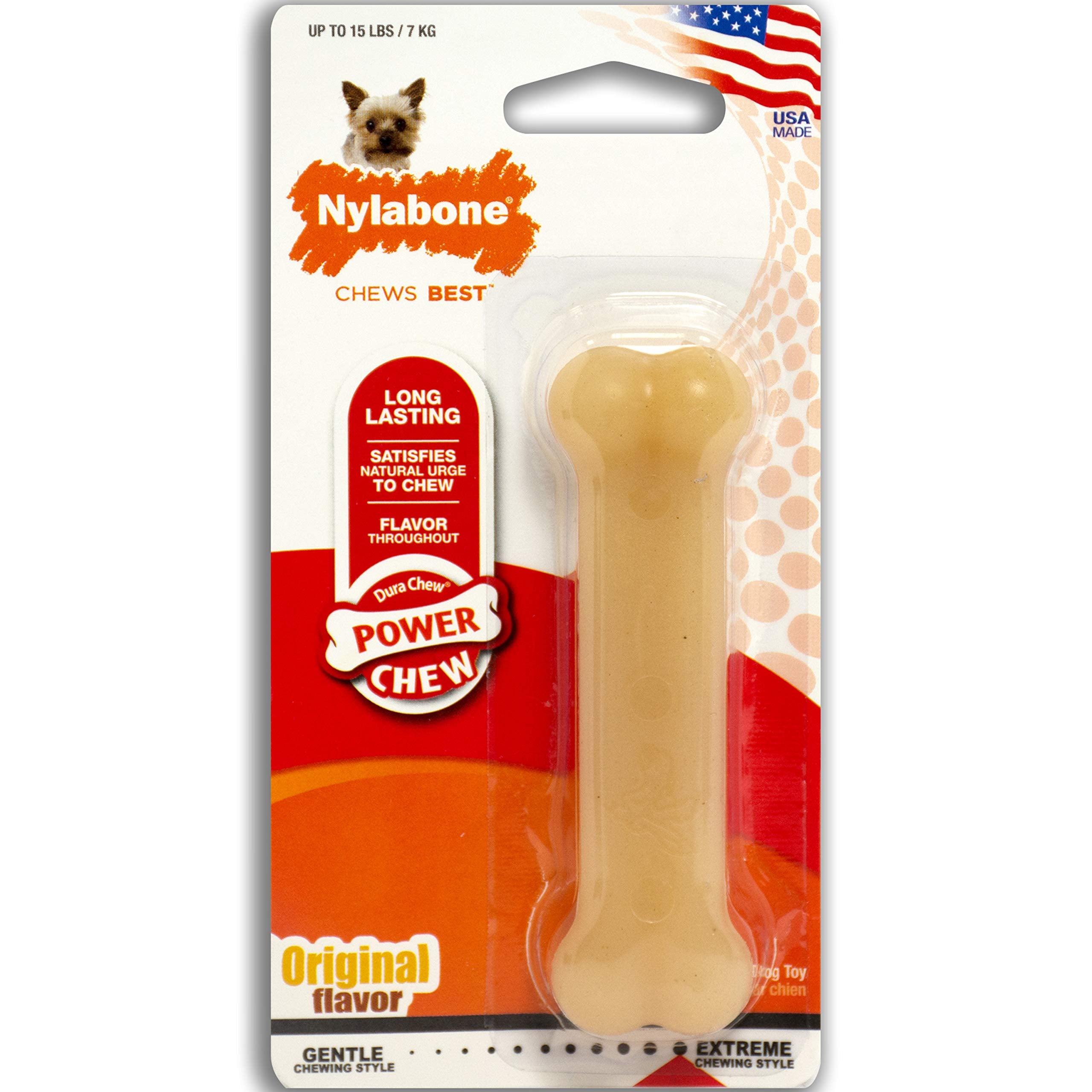 Nylabone Original Bone Power Chew Toy For Dogs, Durable & Tough Dog Toys For Aggressive Chewers, Original Flavor, X-Small/Petite - Up To 15 Lbs, 1 Count