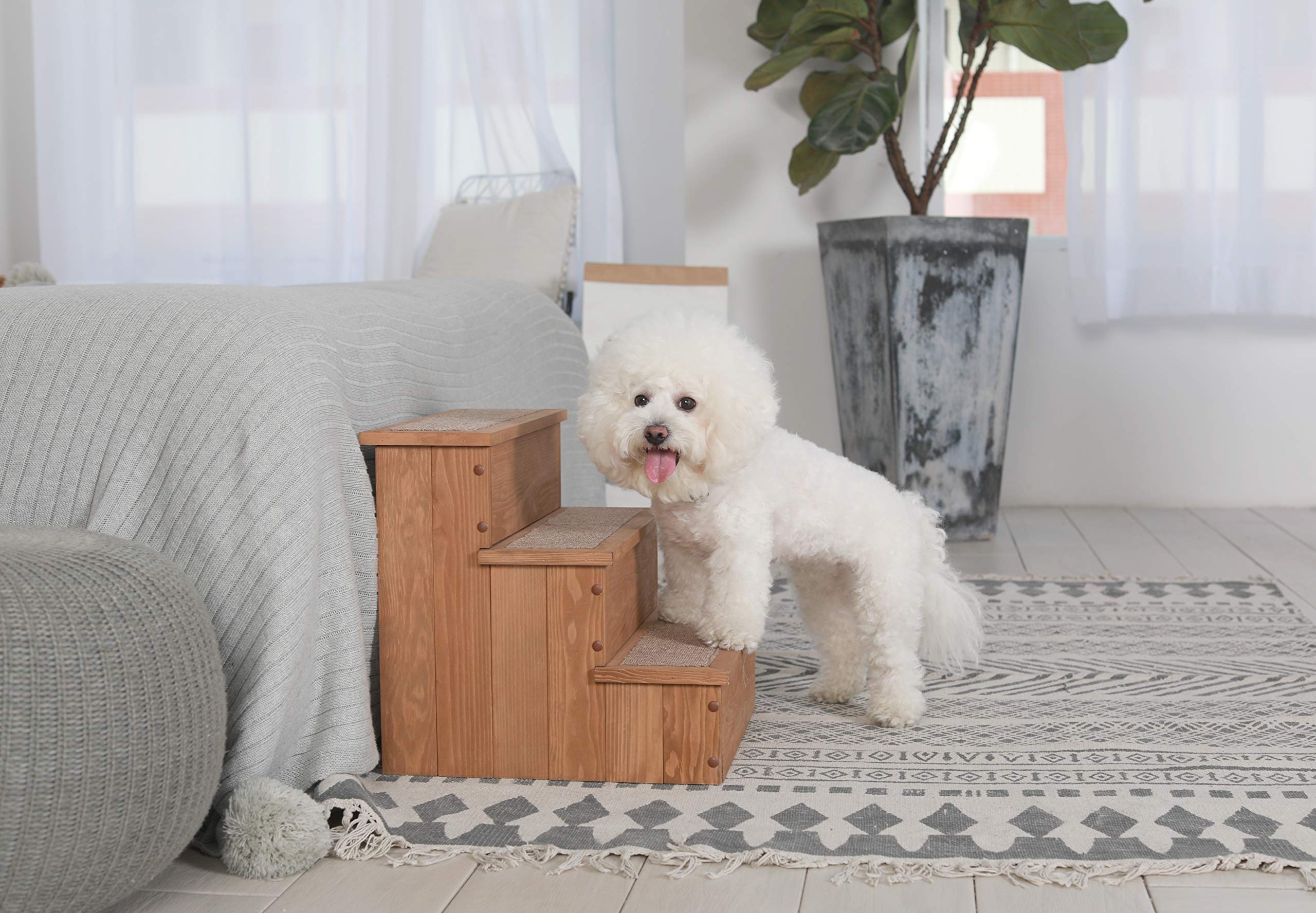 zoovilla Yorkshire Pet Step - Wood Bedside Ramp with Storage, 15.55"D x 17.50"W x 14.76"H, Natural Wood, Model PTR0082212010