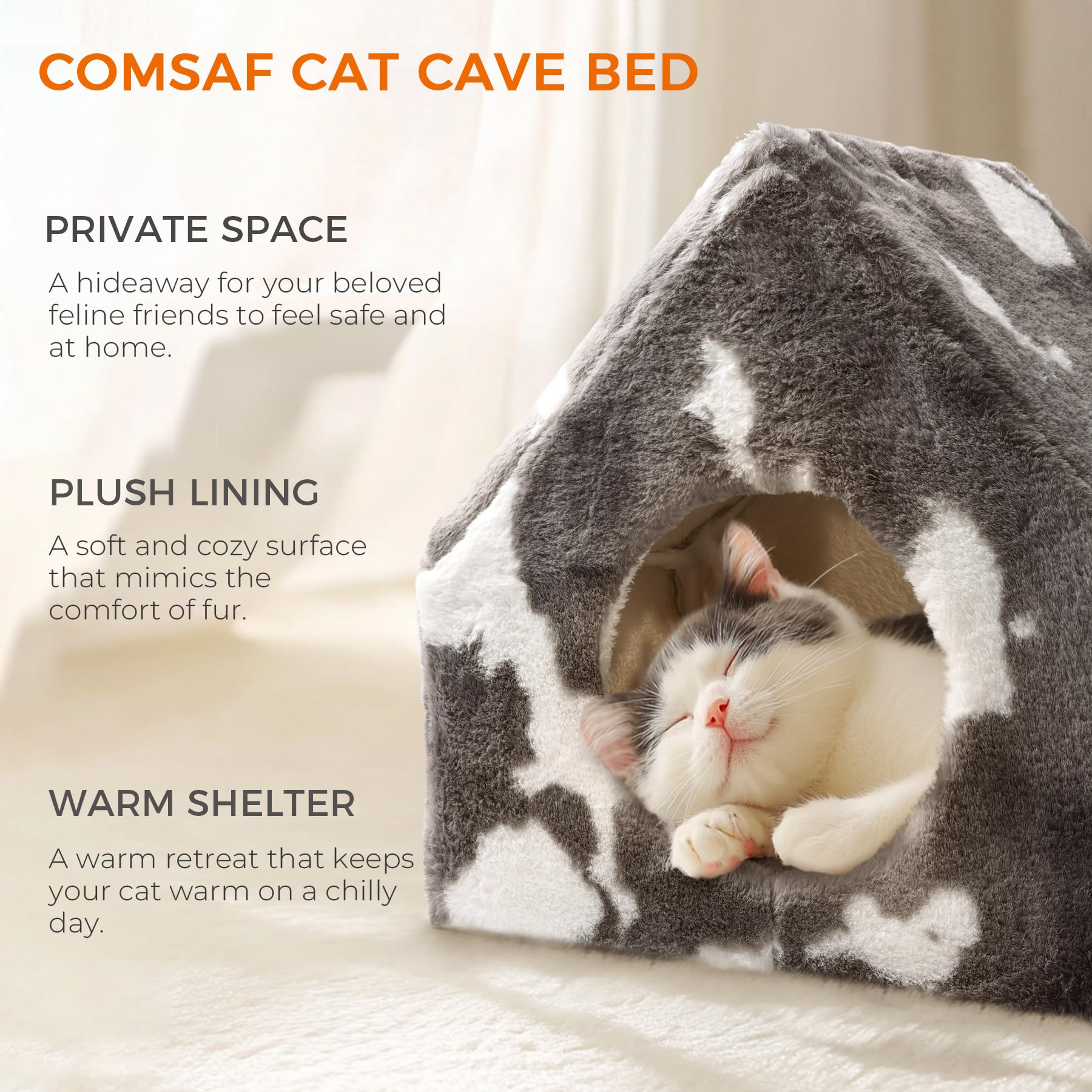 Comsaf Cat Bed Cave House - Winter Pet House With Fluffy Covered Cat Beds For Indoor Cats, Detachable Washable Plush Cat Hideawa