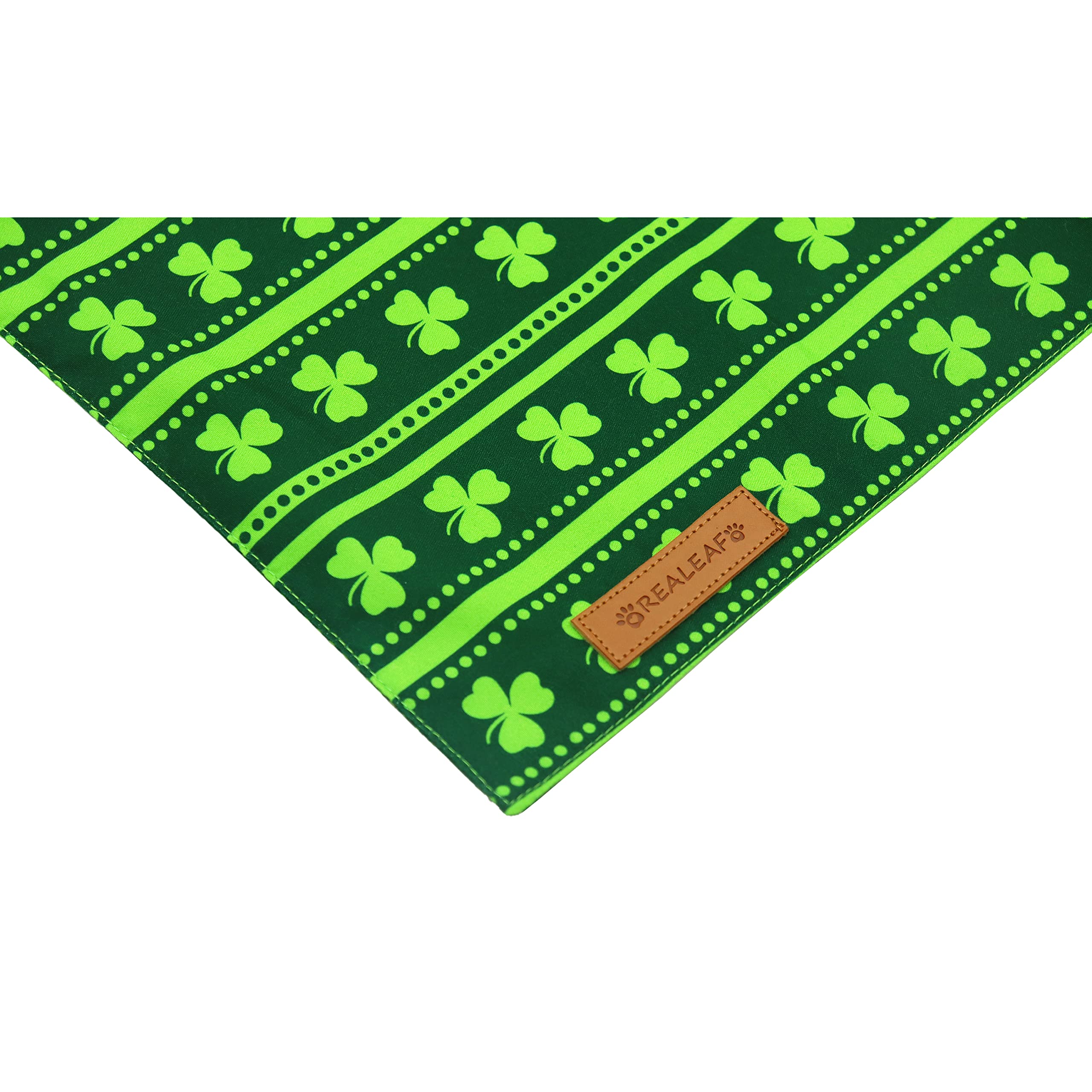Realeaf St. Patrick's Day Dog Bandanas, Reversible X-Large Green Shamrock Scarf for Large Dogs, Premium Cotton Fabric