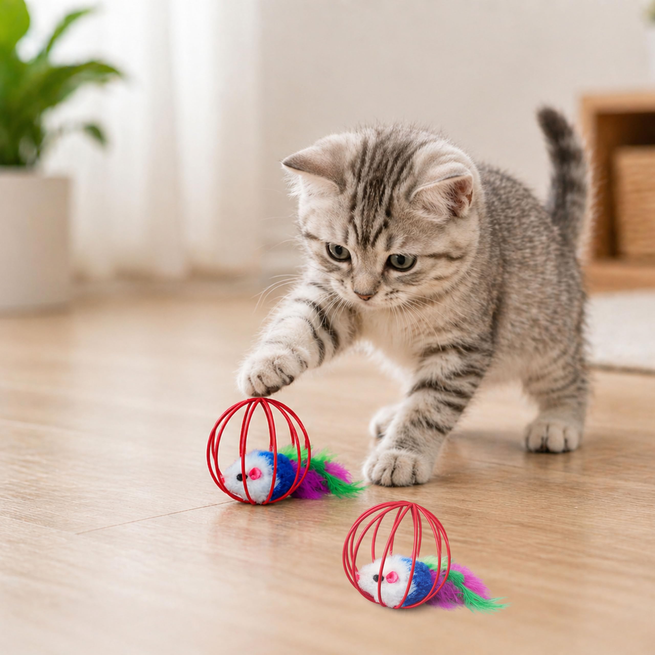 Foodie Puppies Mouse Cage Ball Cat Toy (Set Of 2)