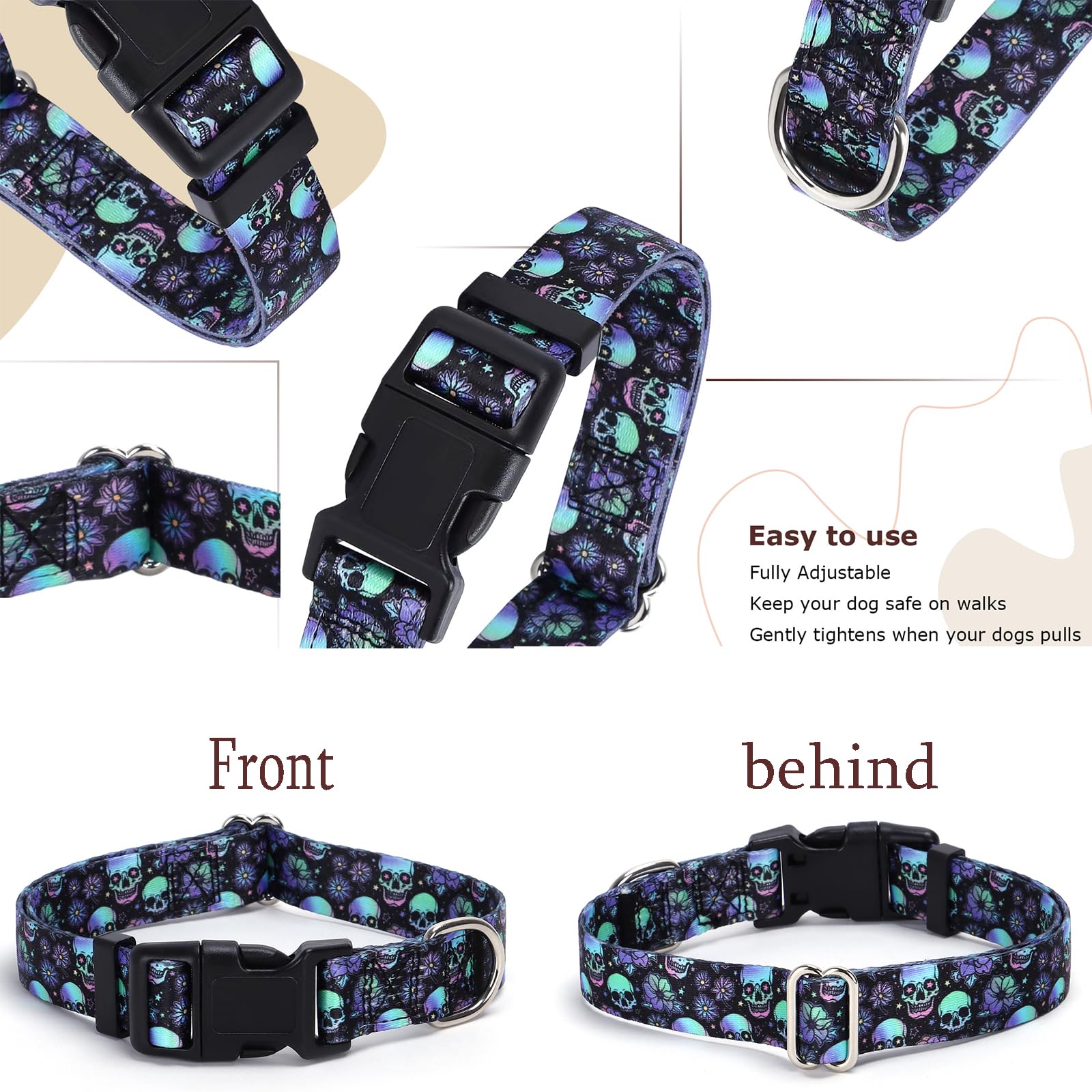 Skull Dog Collars For Medium Dogs,Adjustable Comfy Soft Durable Male Collar For Small Medium Large Extra Large Boy Dogs(Skull M)