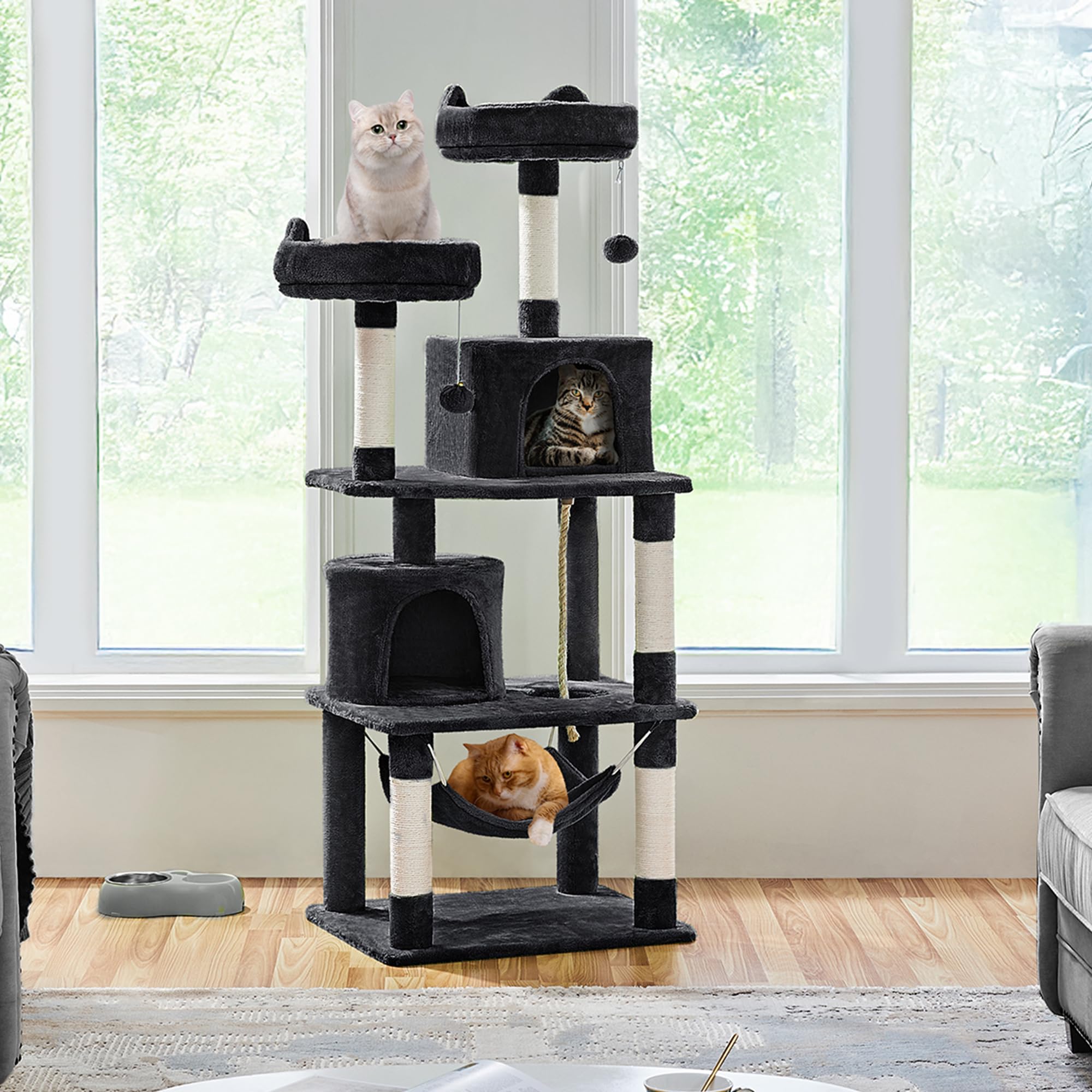 Yaheetech 62.5Inches Cat Tree Cat Tower Cat Condo With Platform & Hammock, Scratching Posts For Kittens Pet Play House With Plus