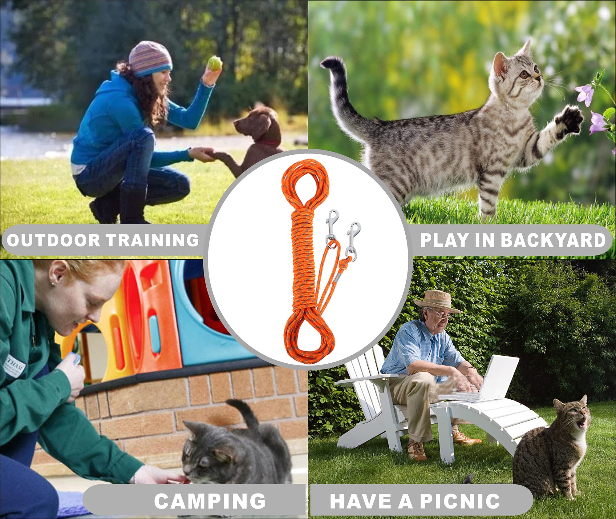 Reflective Cat Leash -30Ft Cat Cable Out Leash Escape Proof Walking Leads Yard Long Leash Durable Safe Personalized Extender Leash Traning Play Outdoor For Puppies/Kittens/Rabbits/Small Animals