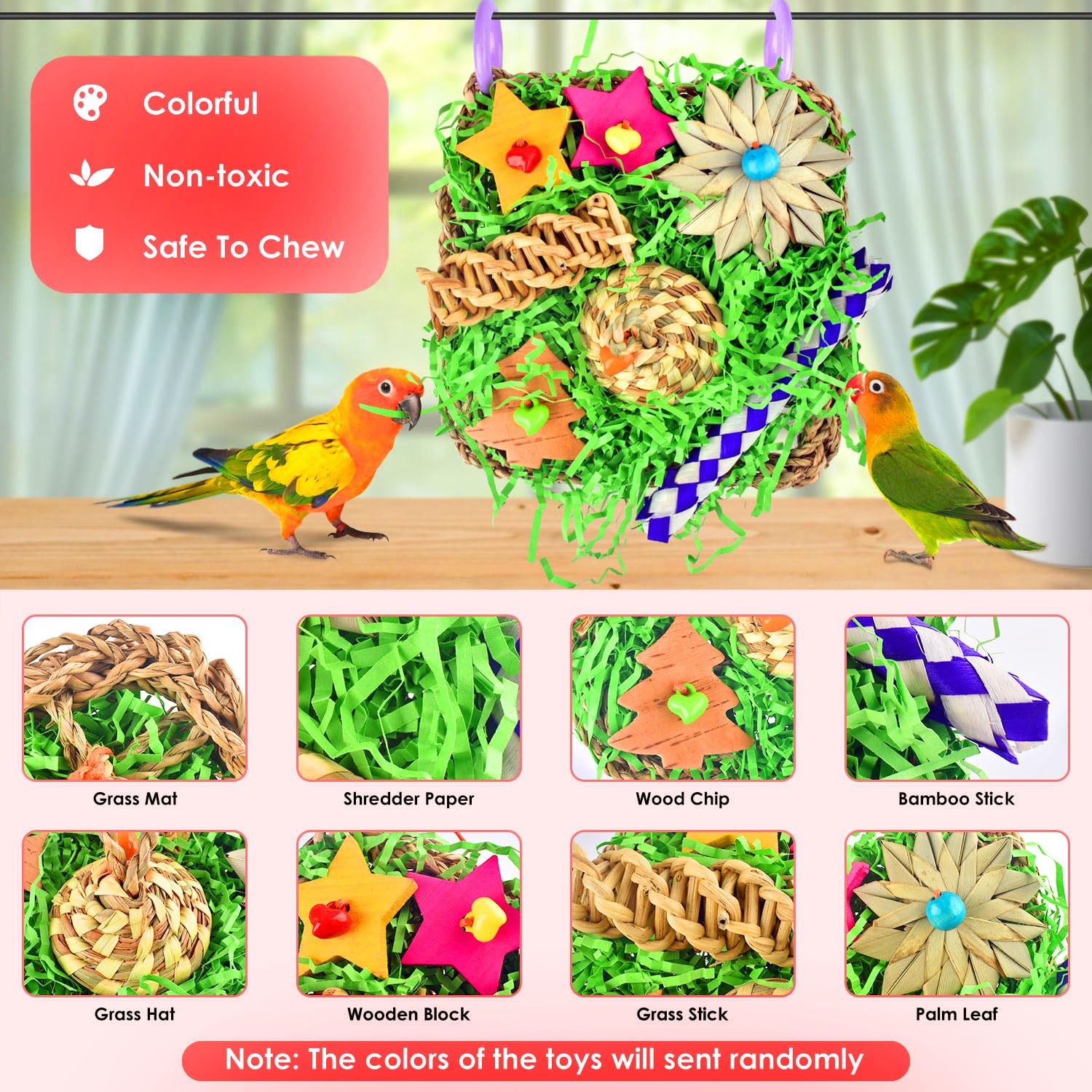 Katumo Bird Toys, Conure Toys Parakeet Grass Mat Toy Parrot Foraging Shredding Entertainments For Cockatiel Conure Lovebird Para