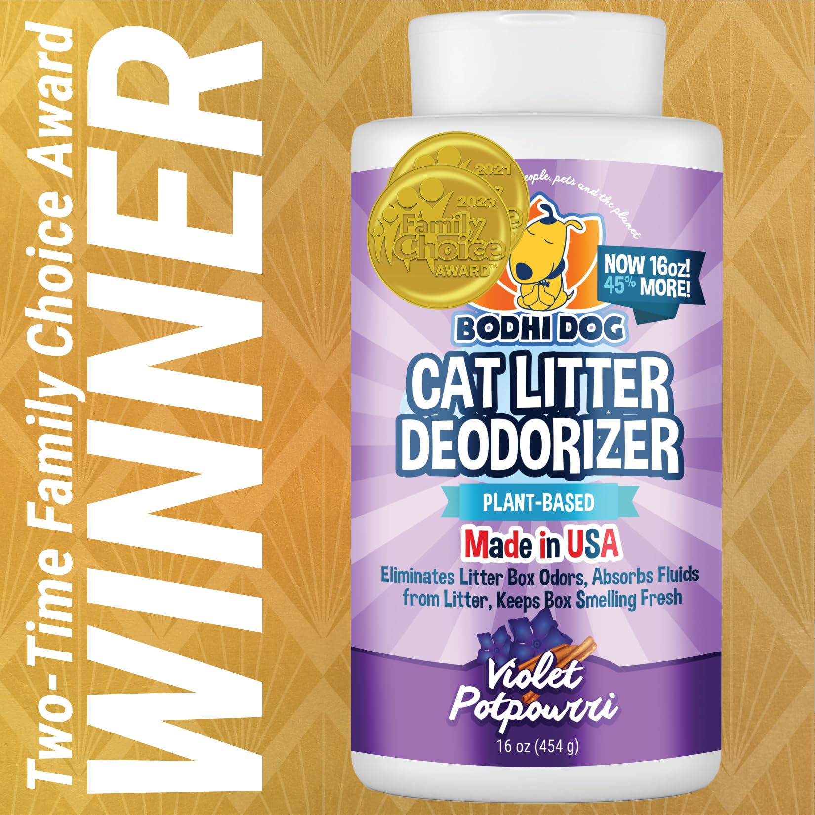 Bodhi Dog Cat Litter Odor Eliminator - Natural Deodorizer, 16 oz, Purple, Long-Lasting Formula, Reduces Litter Box Changes, Violet Potpourri S