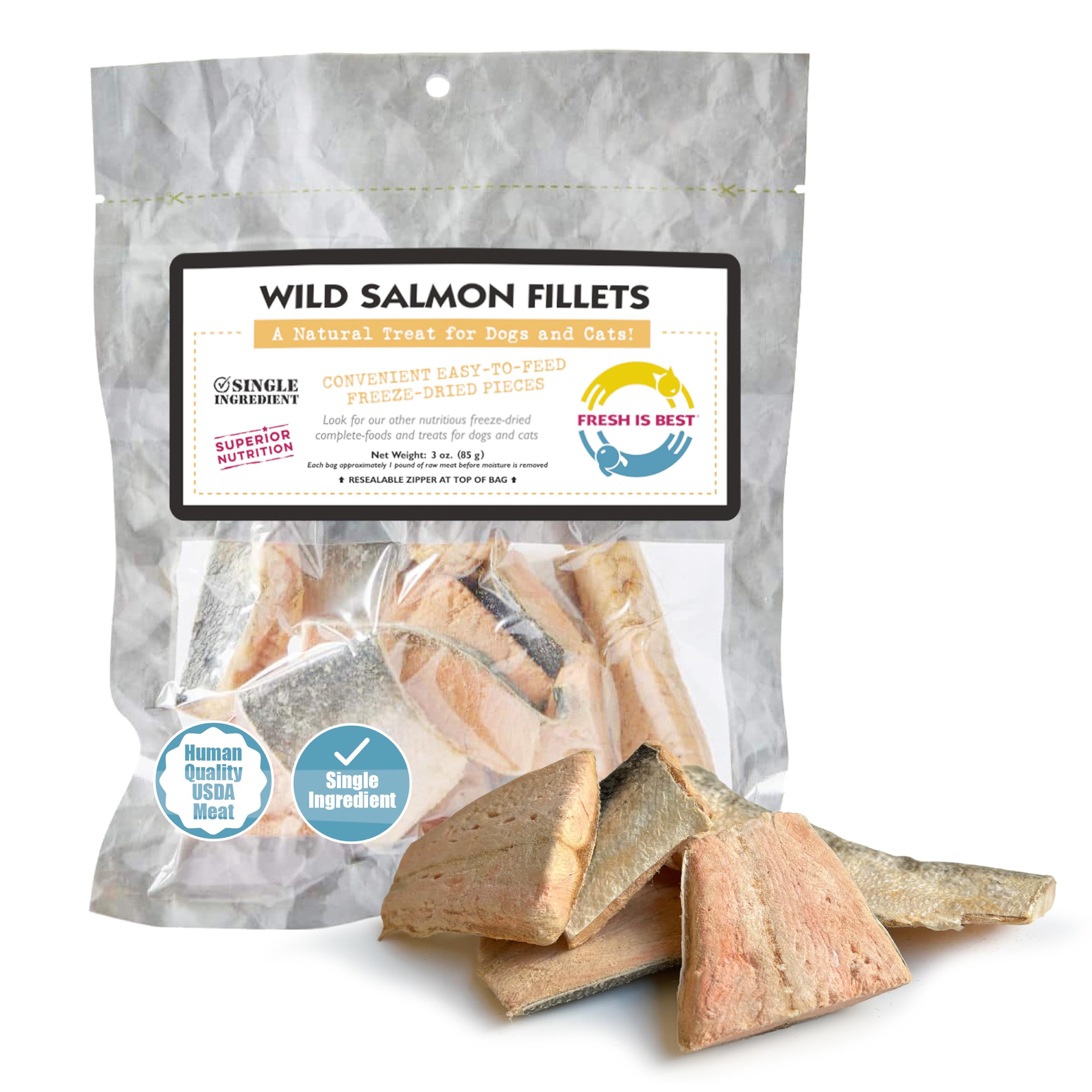 Fresh Is Best - Freeze Dried Healthy Raw Meat Treats for Dogs & Cats - Wild Salmon Fillets
