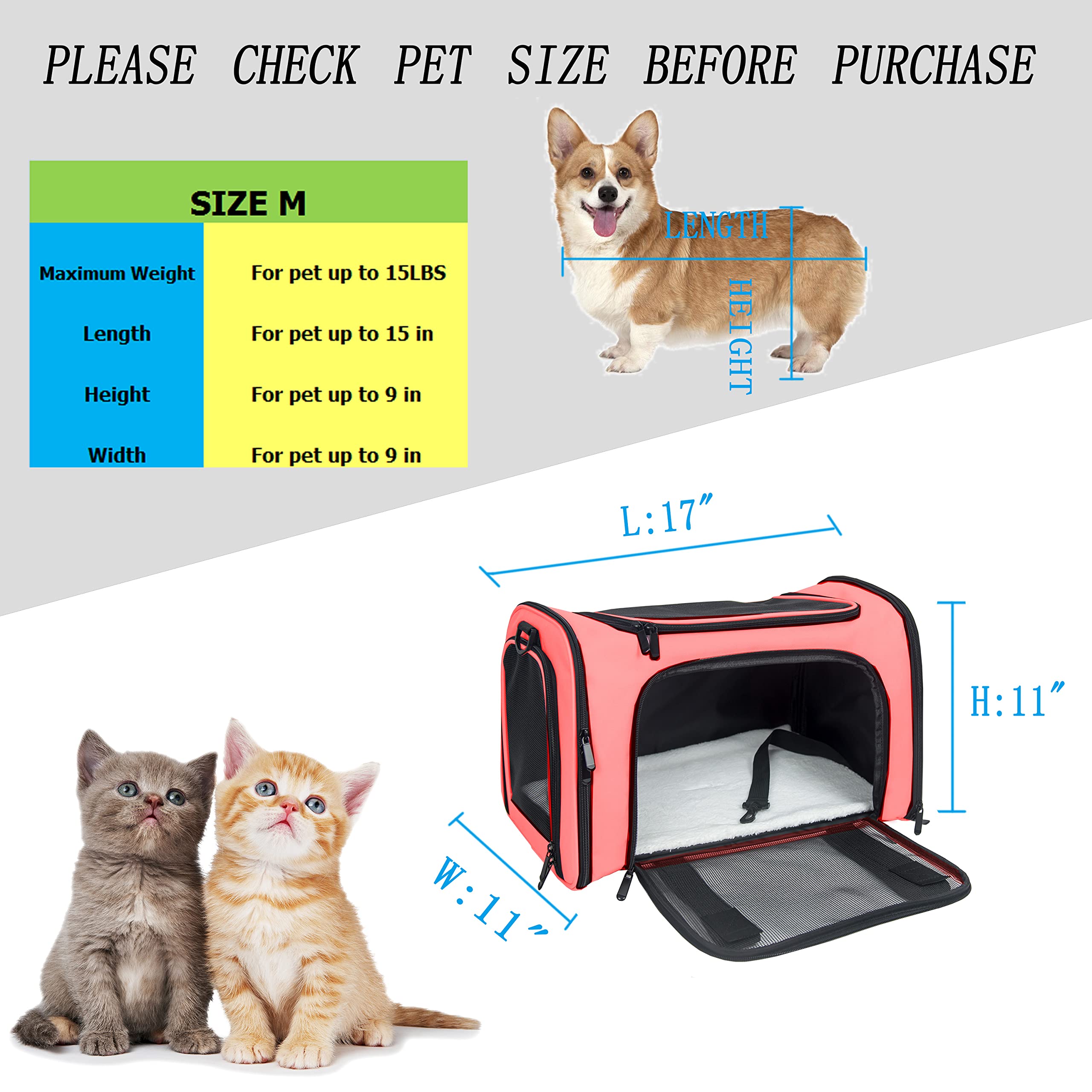 Nextfri Soft Sided Carrier For Small Medium Cats Dogs,Tsa Airline Approved Collapsible Travel Pet Carrier (Medium, Watermelon)