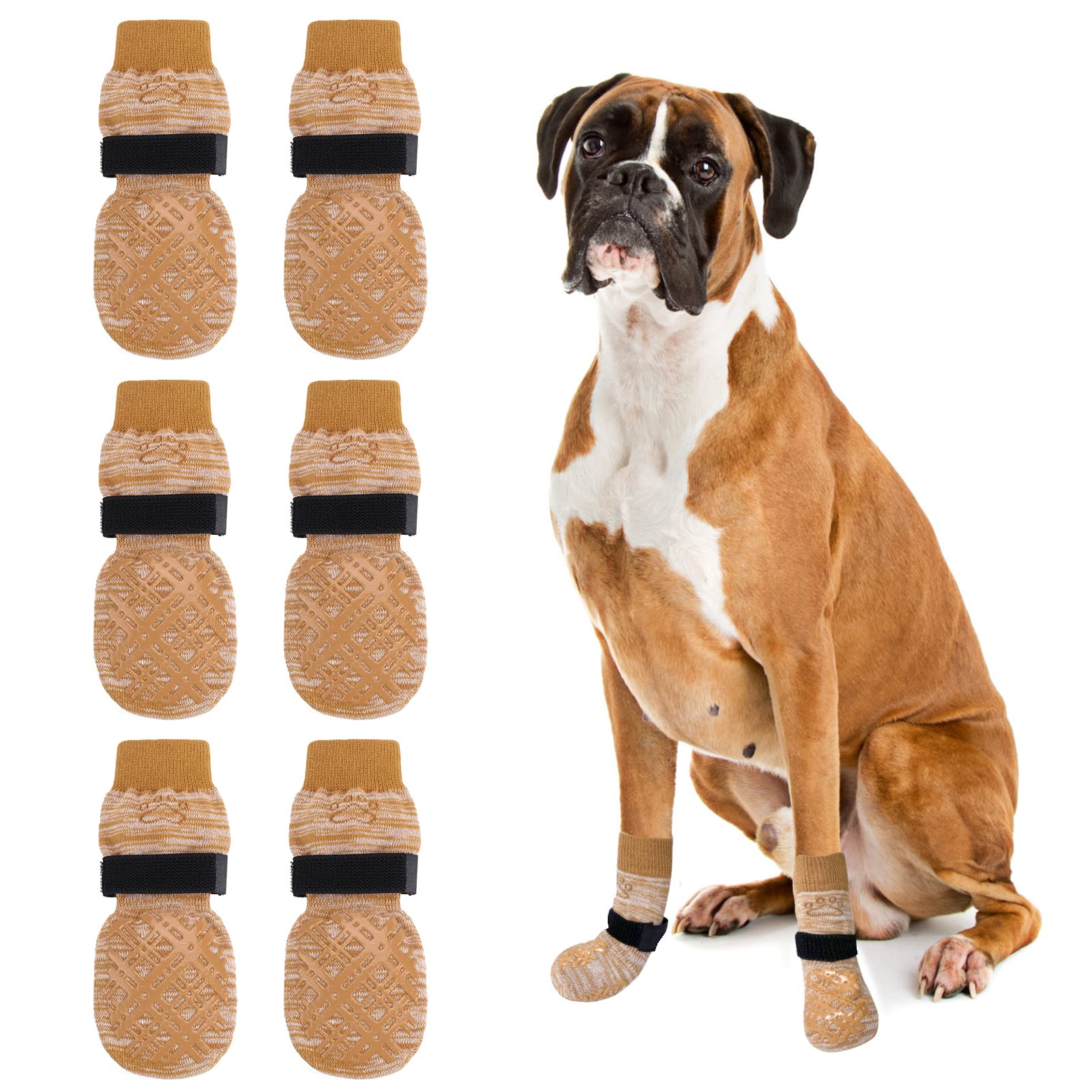 Beautyzoo Dog Socks To Prevent Licking For Hardwood Floors -Dog Boots Shoes For Small Medium Large Dogs -Double Side Grips Tract