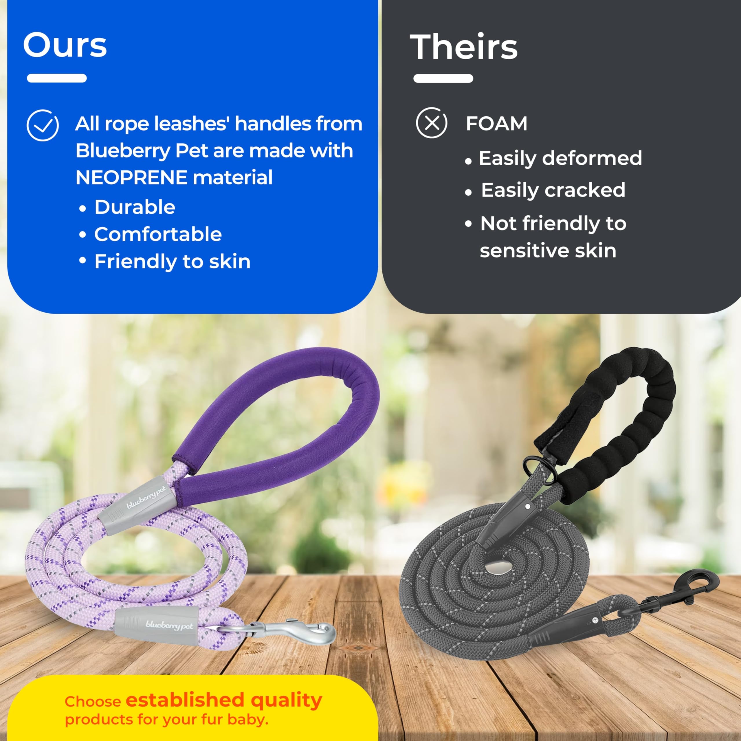 Blueberry Pet Essentials Dog Leash, Puppy Essentials, Strong Rope Dog Leashes For Large Dogs Heavy Duty, 4Ft, Comfortable Neopre