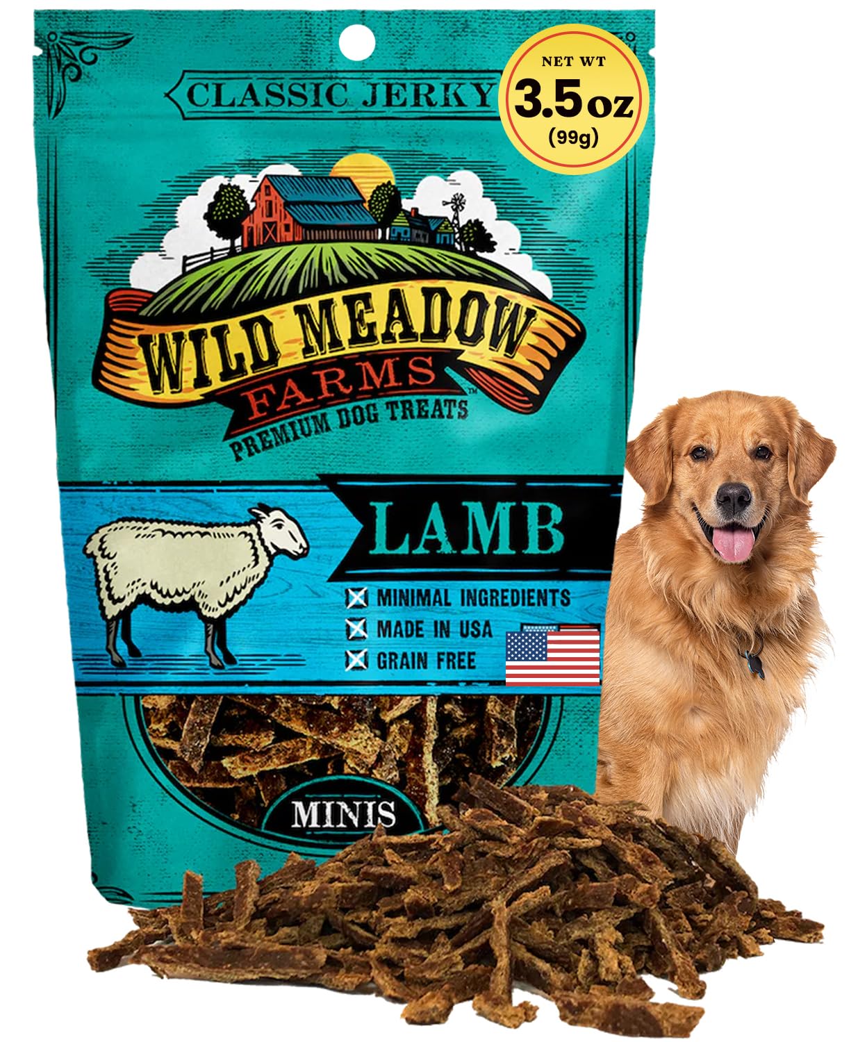 Wild Meadow Farms - Classic Lamb Minis, Soft Jerky Training Treats for Dogs, Grain-Free, All-Natural & Perfectly Sized for Train