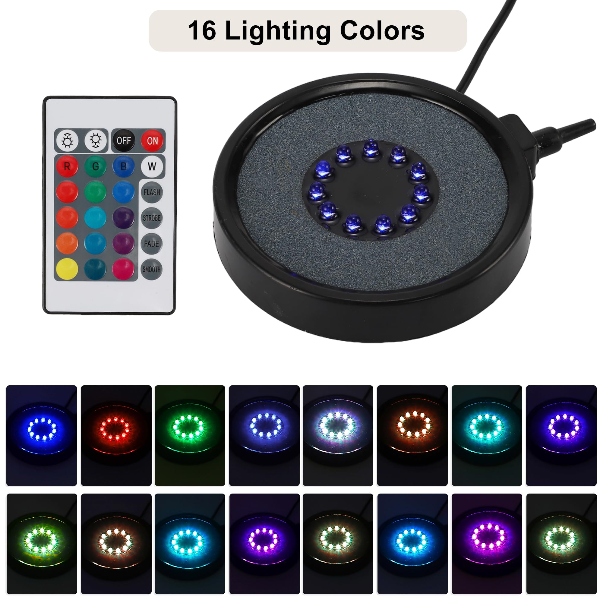 CAPASTEC LED Aquarium Air Bubble Light, Underwater Fish Tank Bubblers Stone Disk, 16 Color Fish Tank Light, Aquarium Light for P