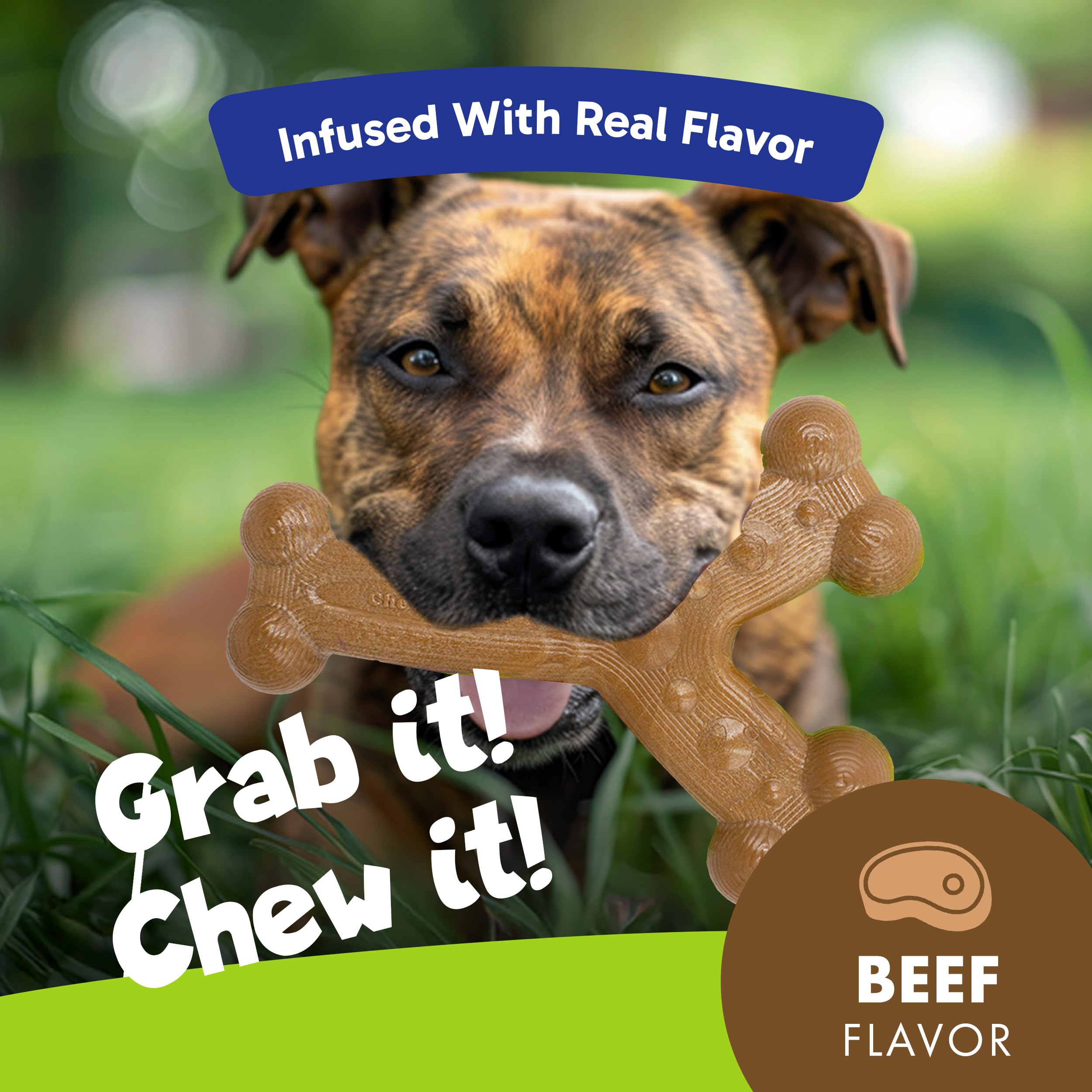 Chew'Ems Durable Chewy Dog Toys | Long-Lasting & Flavorful Chew Dog Toys, Large Dog Breeds | Beef-Flavored, Large Dogs