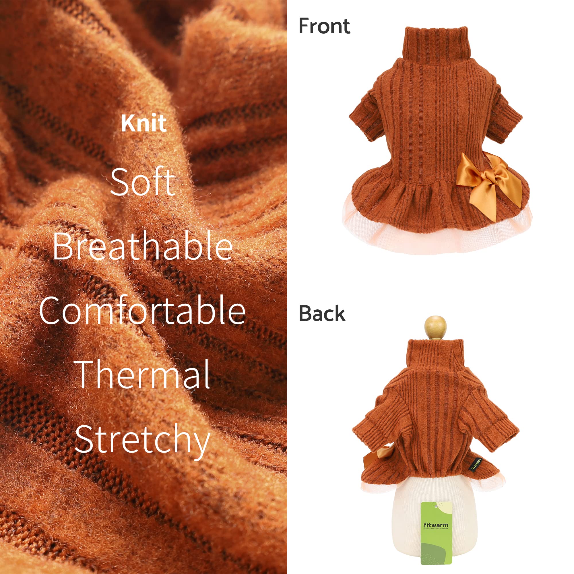 Fitwarm Knitted Dog Tulle Sweater Dress, Dog Winter Clothes For Small Dogs Girl, Cat Apparel, Orange, Xs